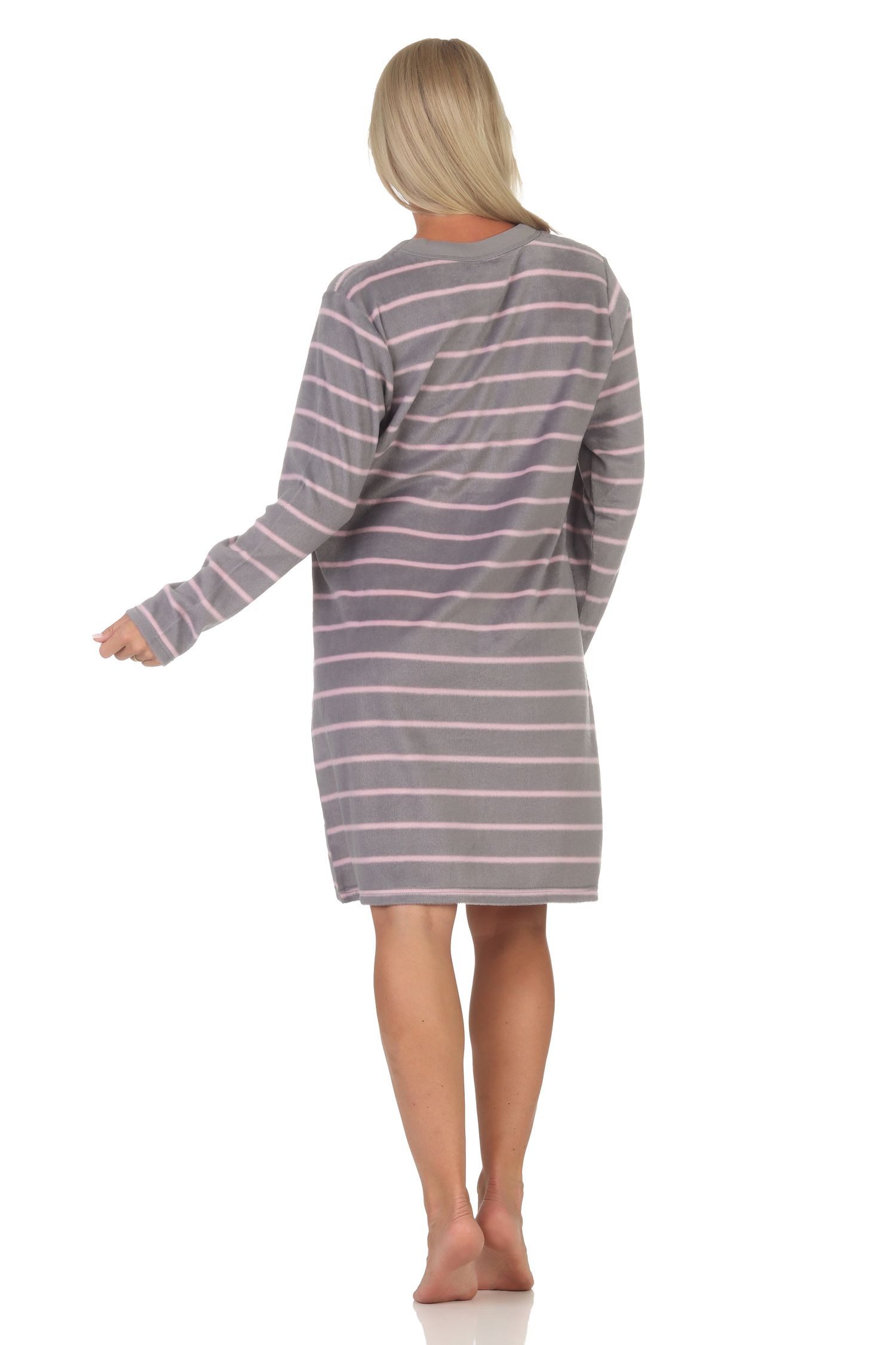 Normann Nachthemd Normann Damen Fleece langarm Nachthemd Sleepshirt in edler Optik