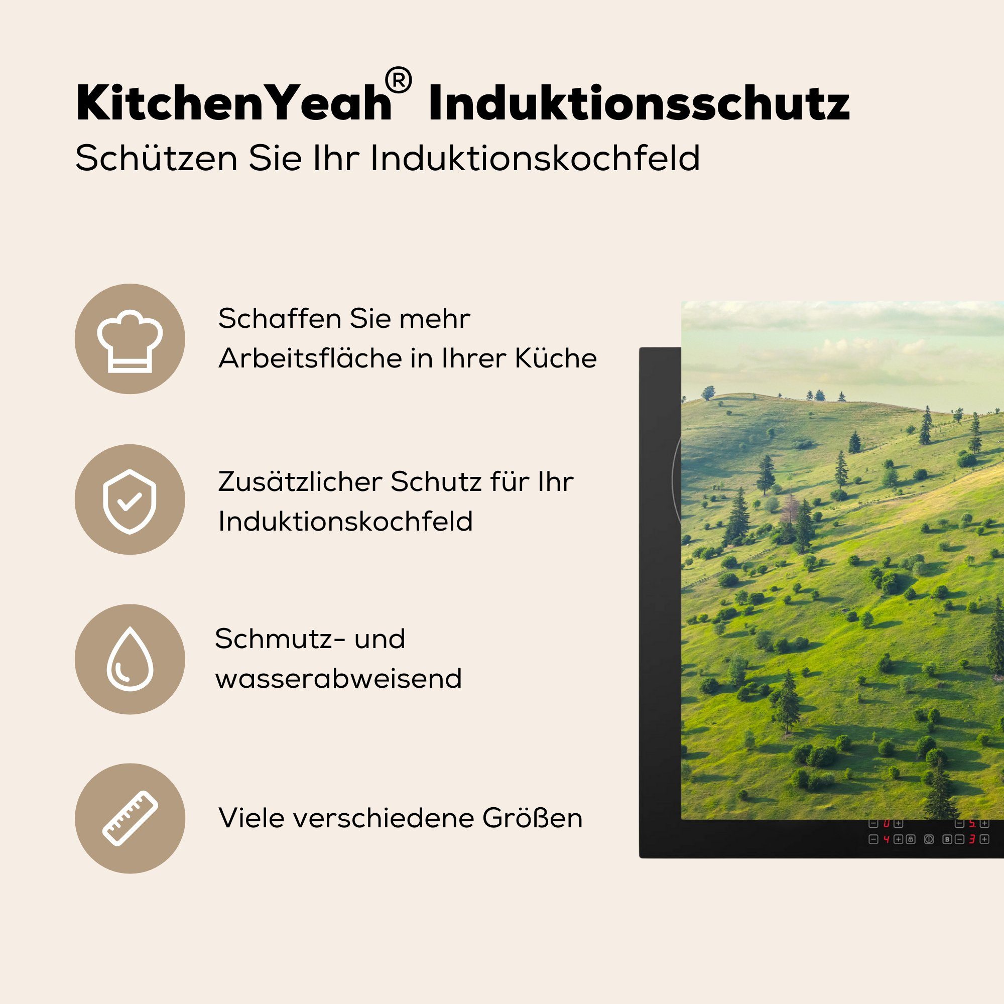Vinyl, Landschaft MuchoWow Herdblende-/Abdeckplatte 81x52 Schutz Siebenbürgen, die Induktionskochfeld (1 cm, Ceranfeldabdeckung für tlg), Grüne küche, in
