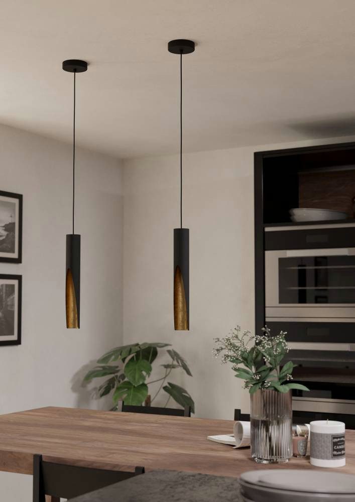 EGLO Hängeleuchte BARBOTTO Pendellampe, Stahl, GU10, IP20, Hängelampe, Esstischlampe, LED fest integriert, Hängeleuchte, H110 x Ø6,0 cm, schwarz, gold, 1X4,5W i – Bild 5 von 5