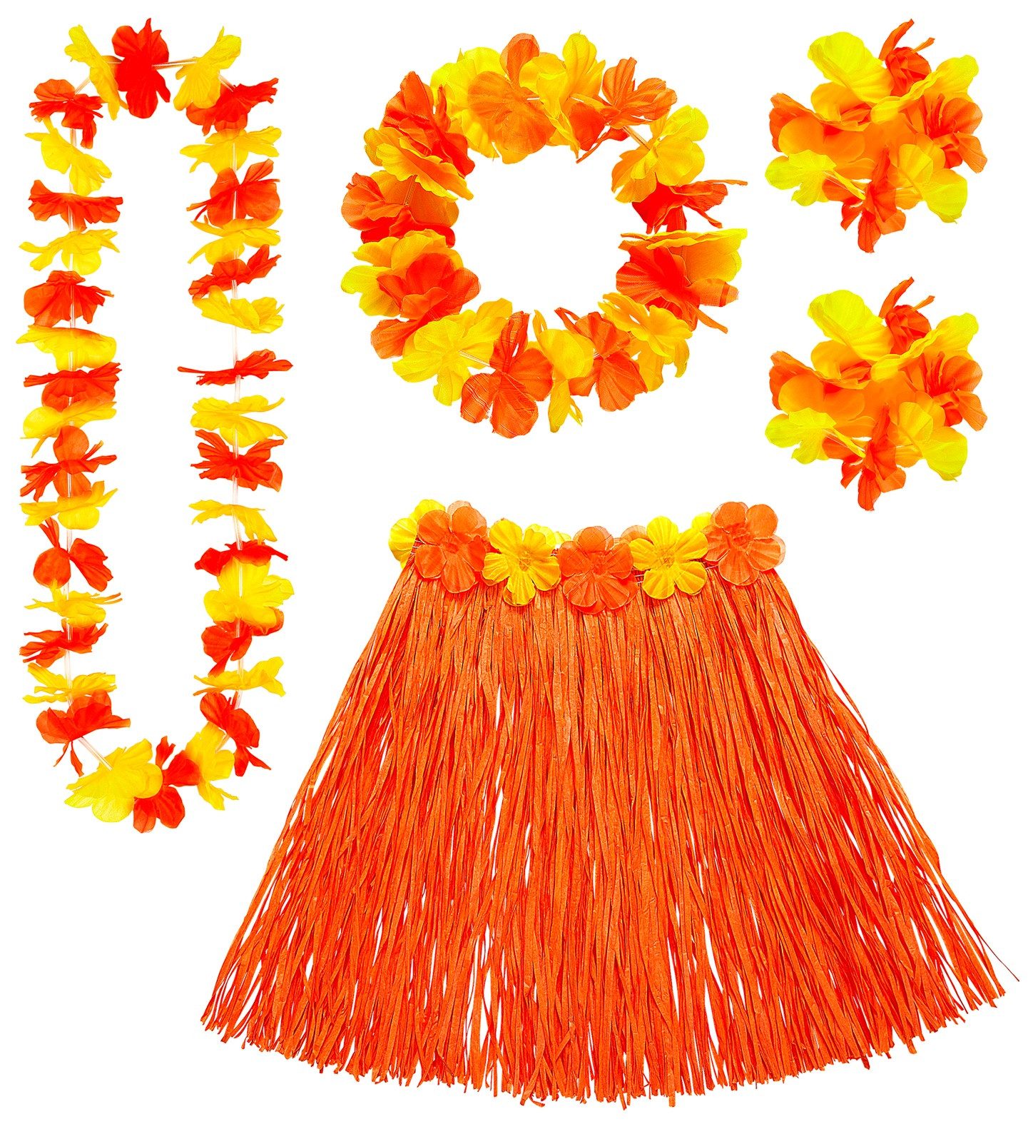 Widmann S.r.l. Kostüm Hawaii-Set Bastrock mit Blumengürtel, Halskette, S
