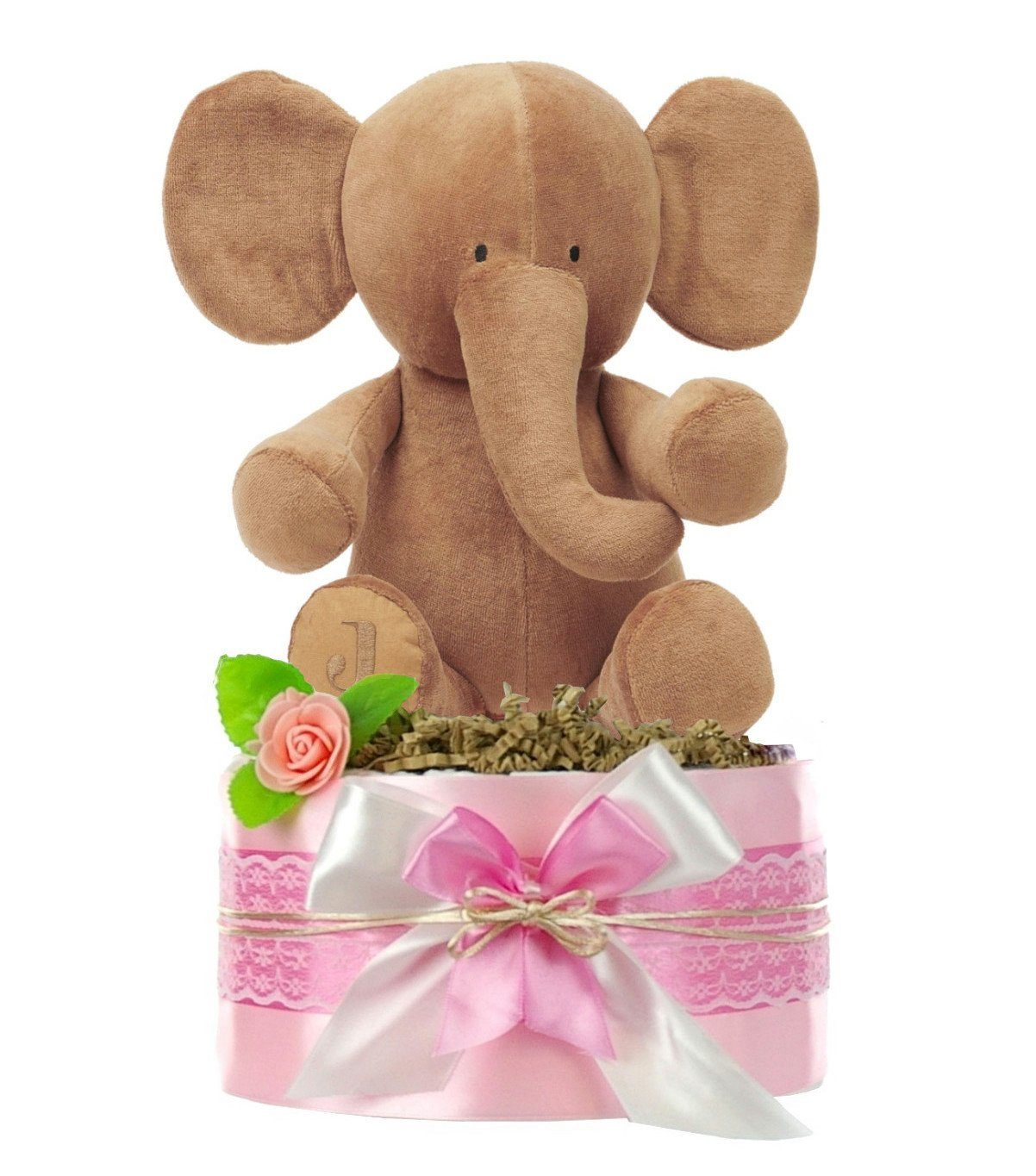 Neugeborenen-Geschenkset Windeltorte Mädchen LITTLE PEANUT + kuscheliger Elefant, Babyparty