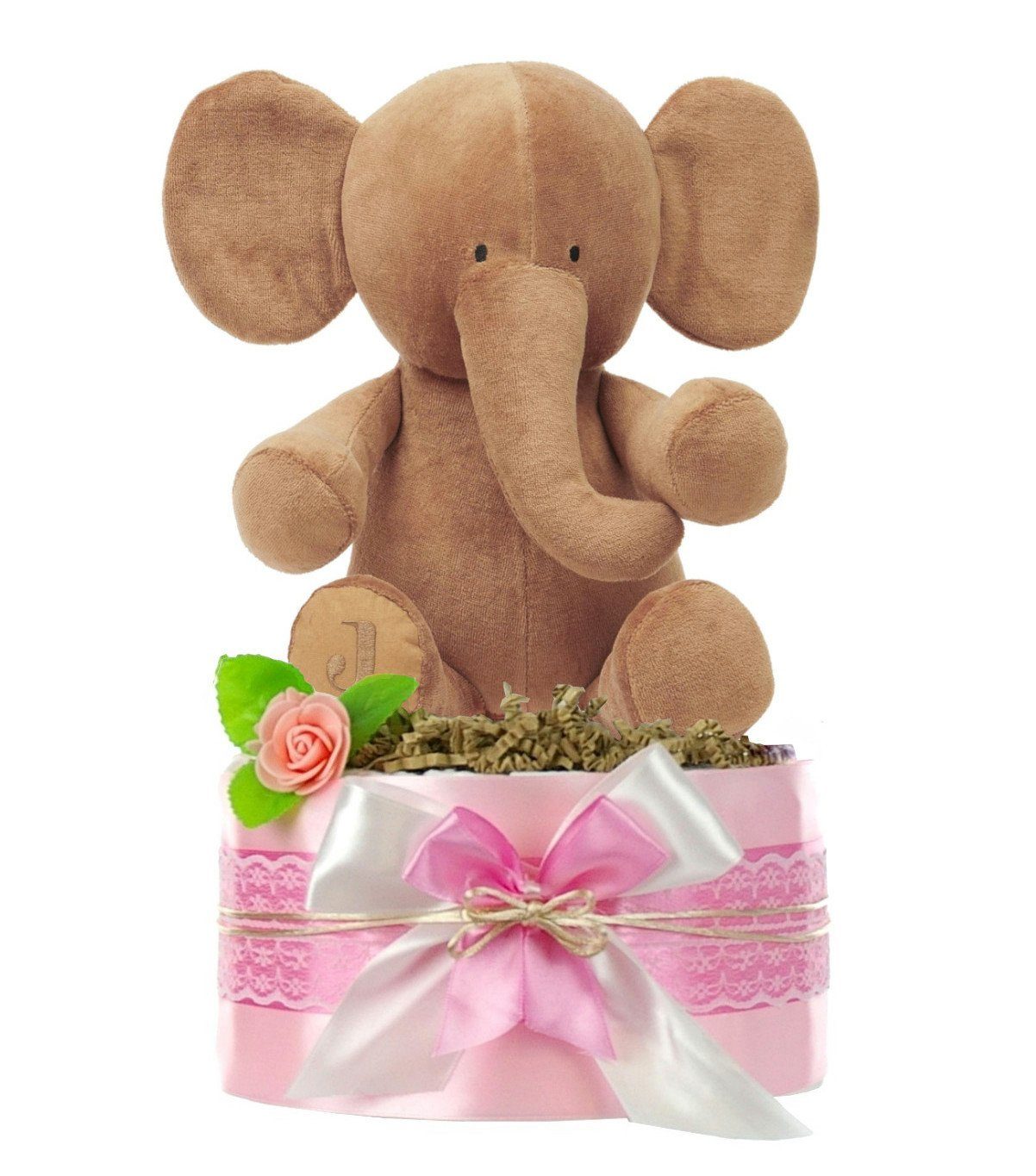 + dubistda-WINDELTORTEN- LITTLE Neugeborenen-Geschenkset Windeltorte Mädchen kuscheliger Babyparty Elefant, PEANUT