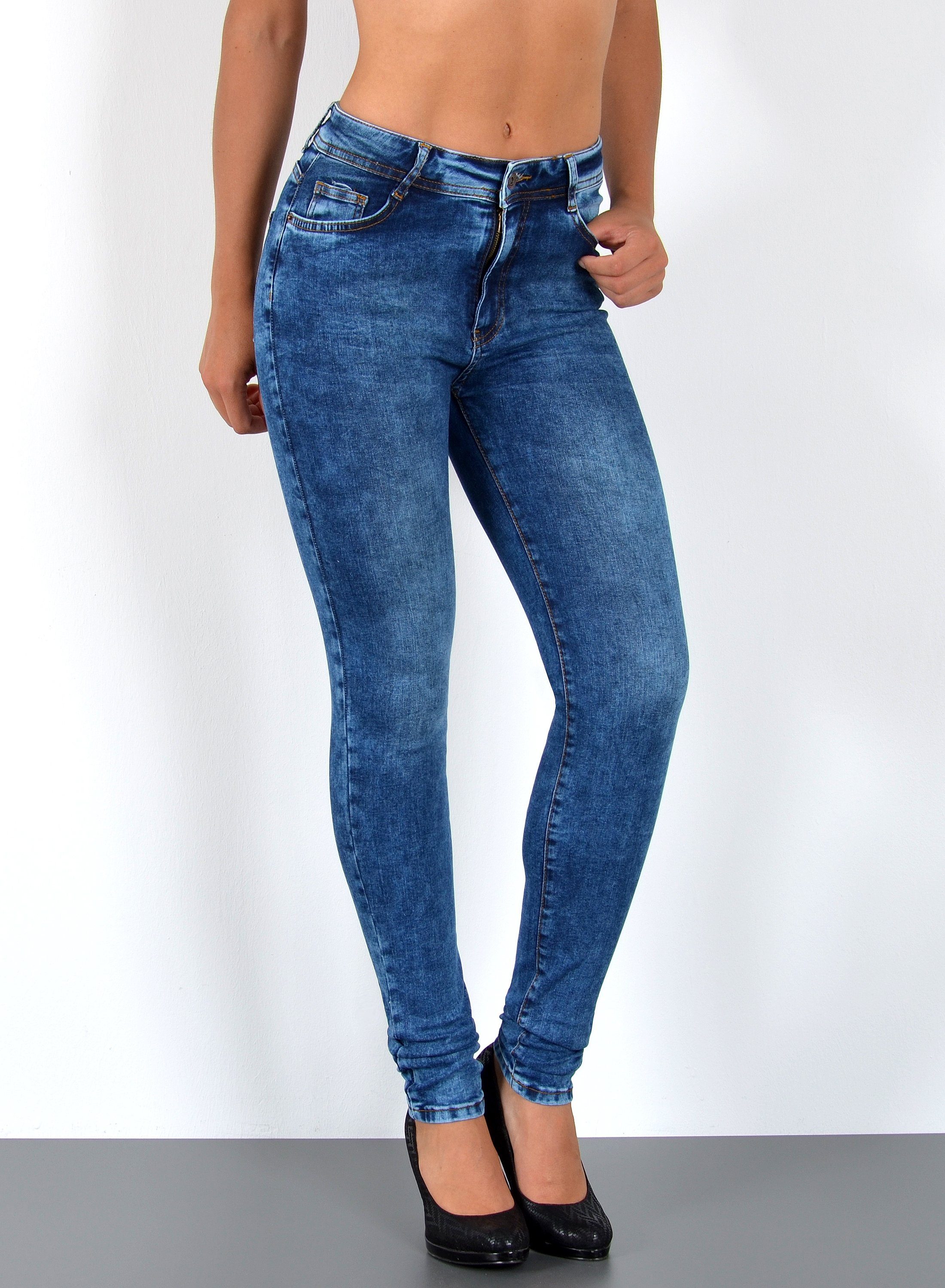 ESRA Skinny-fit-Jeans S700 Damen Skinny Jeans High Waist, Enge Röhrenjeans mit hoher Leibhöhe, bis Übergröße / Plussize Große Größe, Damen enge Skinny Hose mit Stretch und Hoch Bund, Damen Stretchjeans bis zur Taille, Skinny Jeanshose Damen