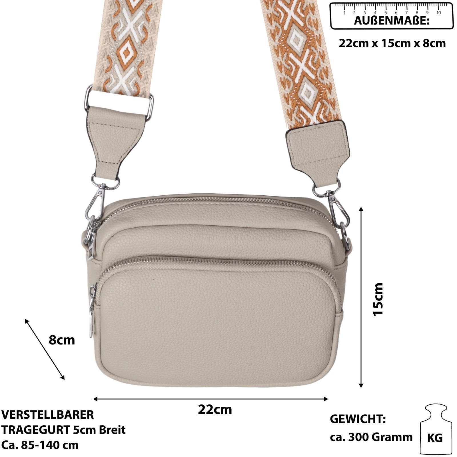 Kunstleder Bauchtasche Italy-D, Umhängetasche Gürteltasche tragbar CrossOver, EAAKIE L.GREY als Schultertasche, Hüfttasche Crossbody-Bag Umhängetasche