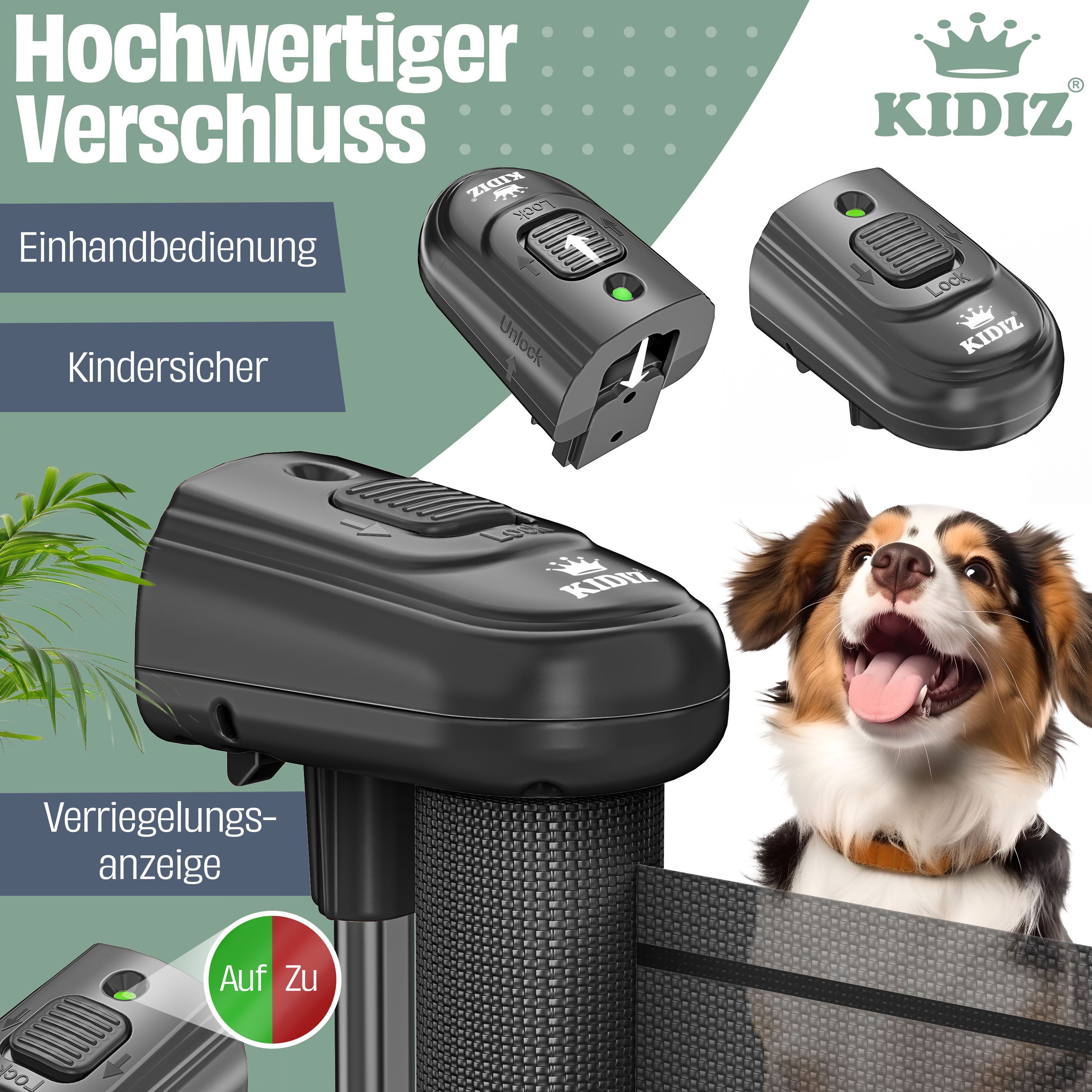 KIDIZ Türschutzgitter Treppenschutzgitter ausziehbar bis 180cm für Kinder, Babys & Haustiere (Schutzgitter für Treppen & Türen inkl. Bodenanker & Montagezubehör), Raumtrennung Absperrgitter kindersicheres Treppengitter