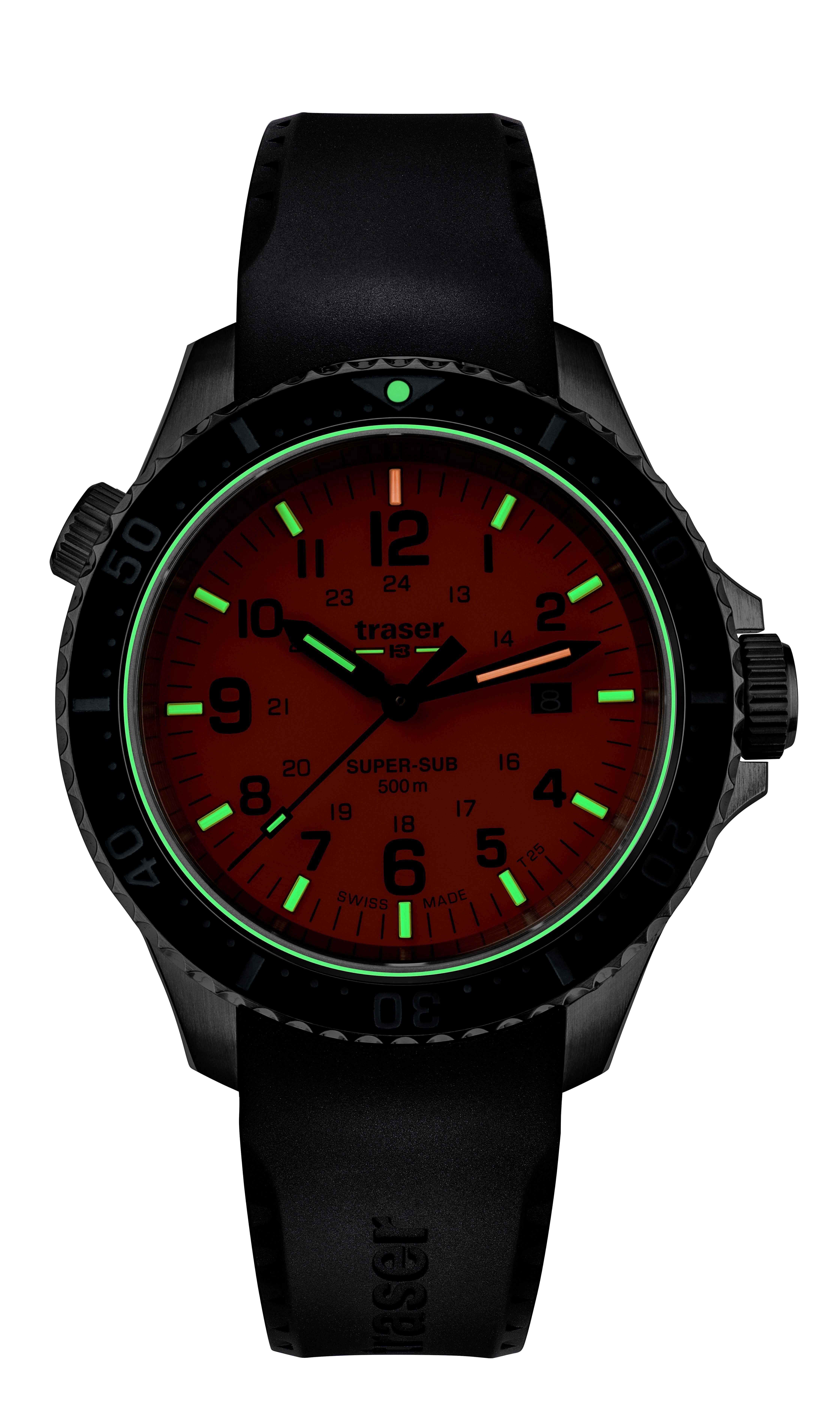 Traser Taucheruhr P67 SuperSub Herrenuhr 109380 Kautschukband 46 mm, mit selbstleuchtendem trigalight®
