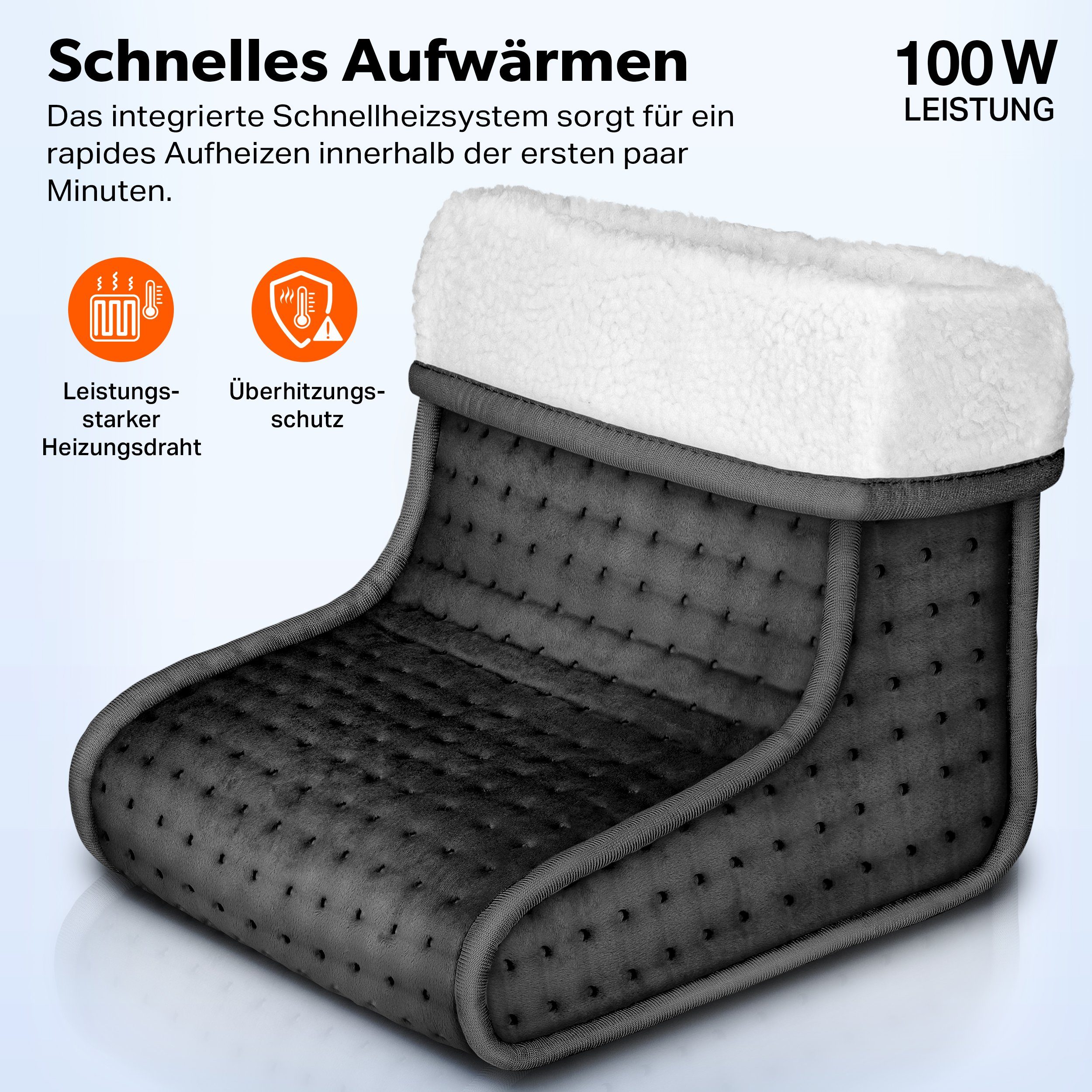 sinnlein Elektrofußwärmer Fußwärmer elektrisch Anthrazit Fußheizung elektronisch Fußsack, 6 Temperaturstufen & Timer, Überhitzungsschutz & Abschaltautomatik