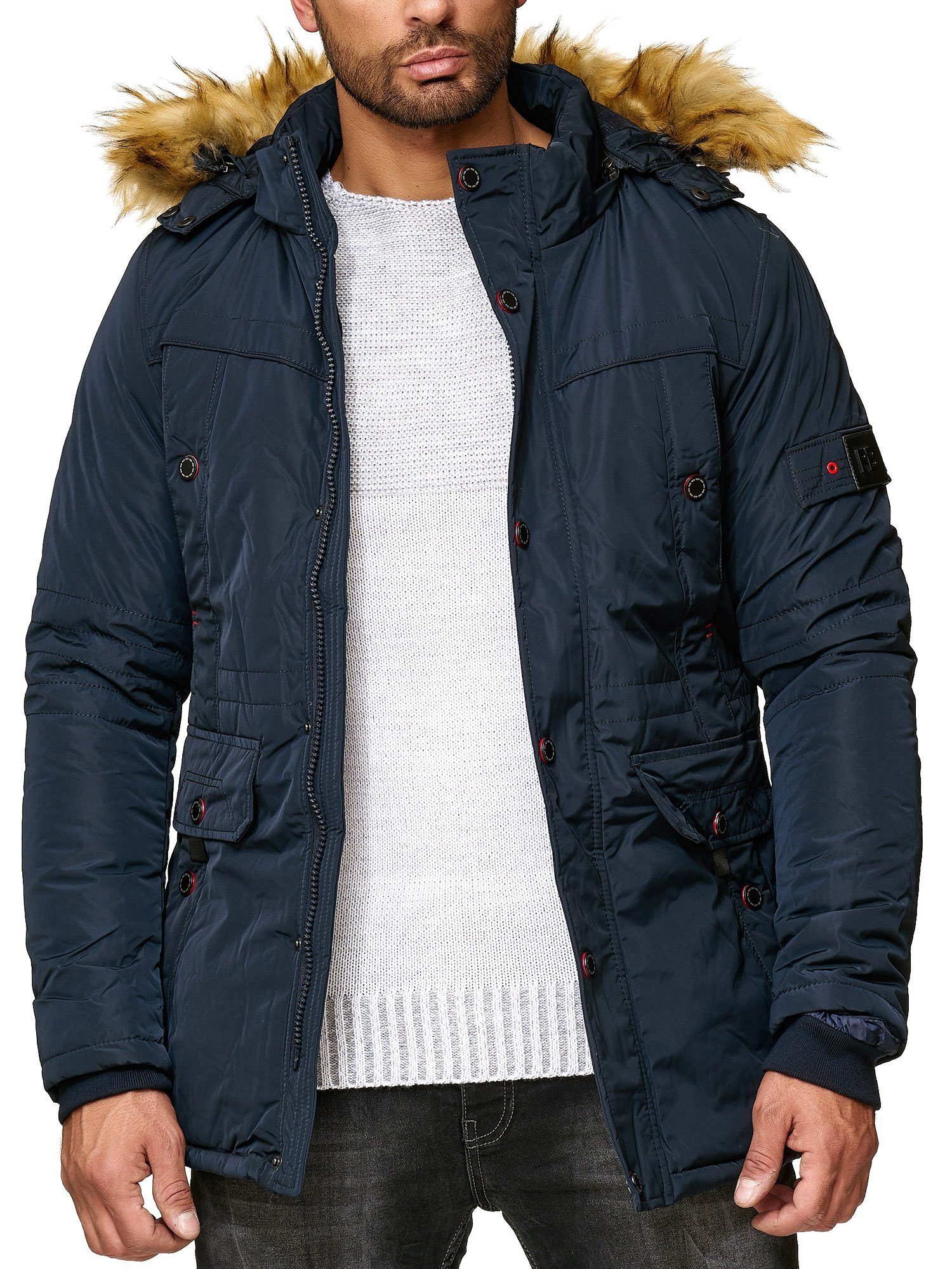 Reslad Winterjacke Herren Jacke Winter-Jacke Herren-Parka Kapuzen-Jacke Fell-Kragen Anora warme gesteppte Jacke mit Kapuze