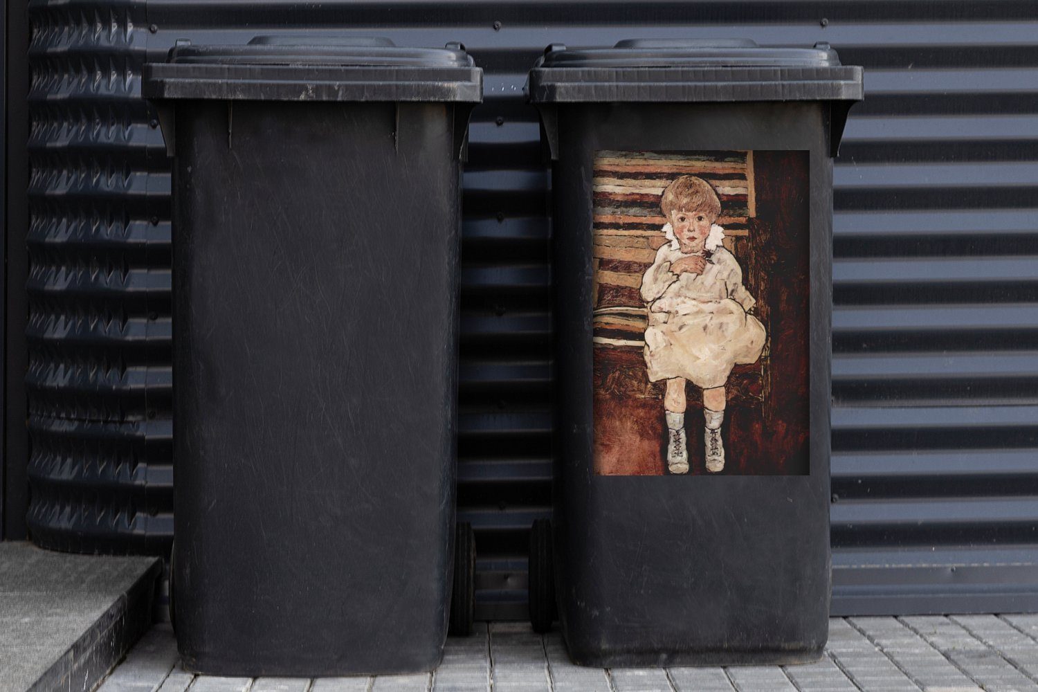 - MuchoWow Wandsticker Sticker, (1 Sitzendes Schiele Container, Abfalbehälter Kind Mülleimer-aufkleber, Mülltonne, St), Egon