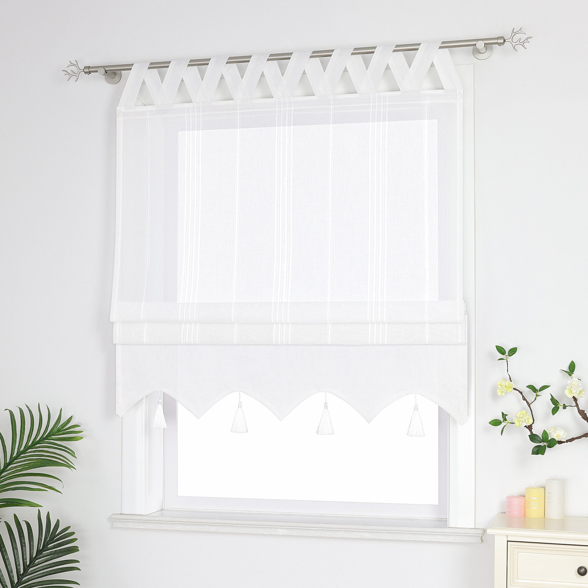 Delien Raffrollo Catrin, Leinenoptick mit V Schlaufen, abgesetzte Blende günstig online kaufen