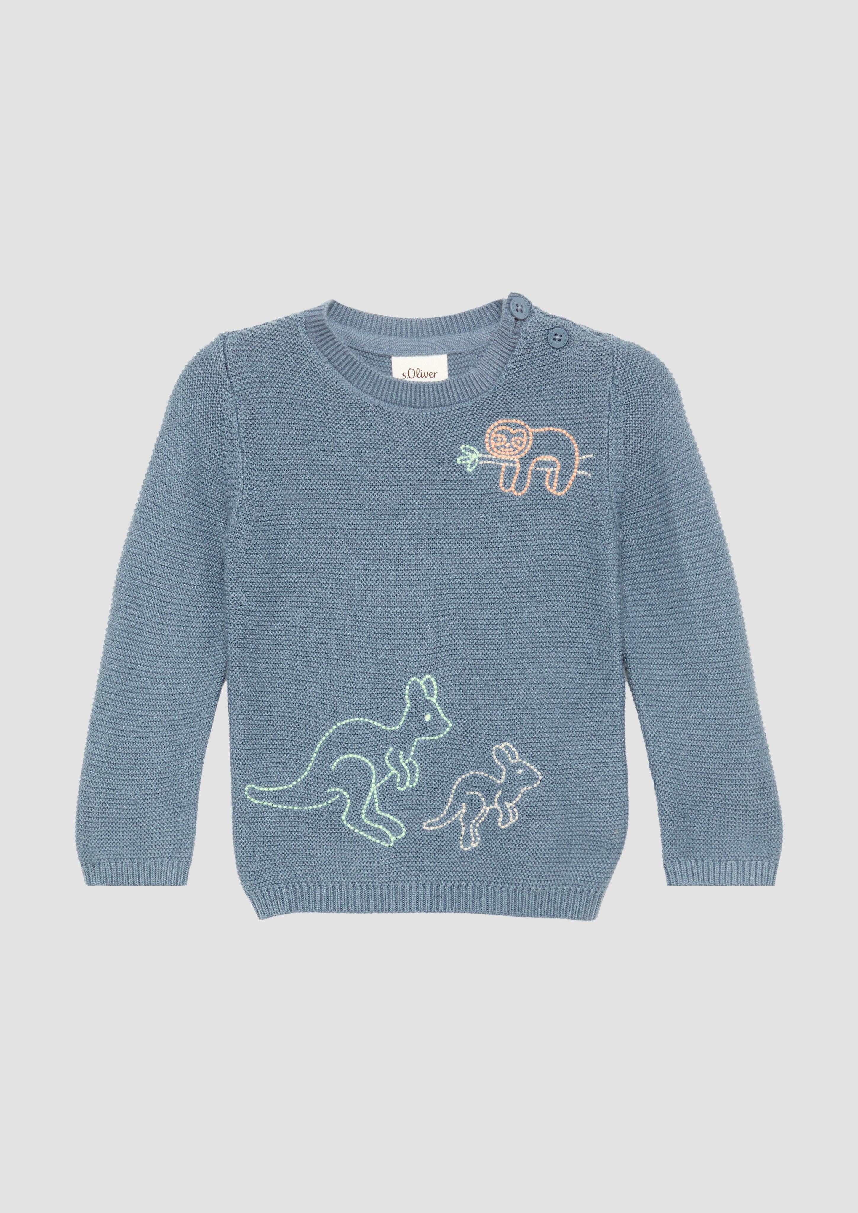 Langarmshirt Strickpullover aus Baumwollmix mit Stickereien