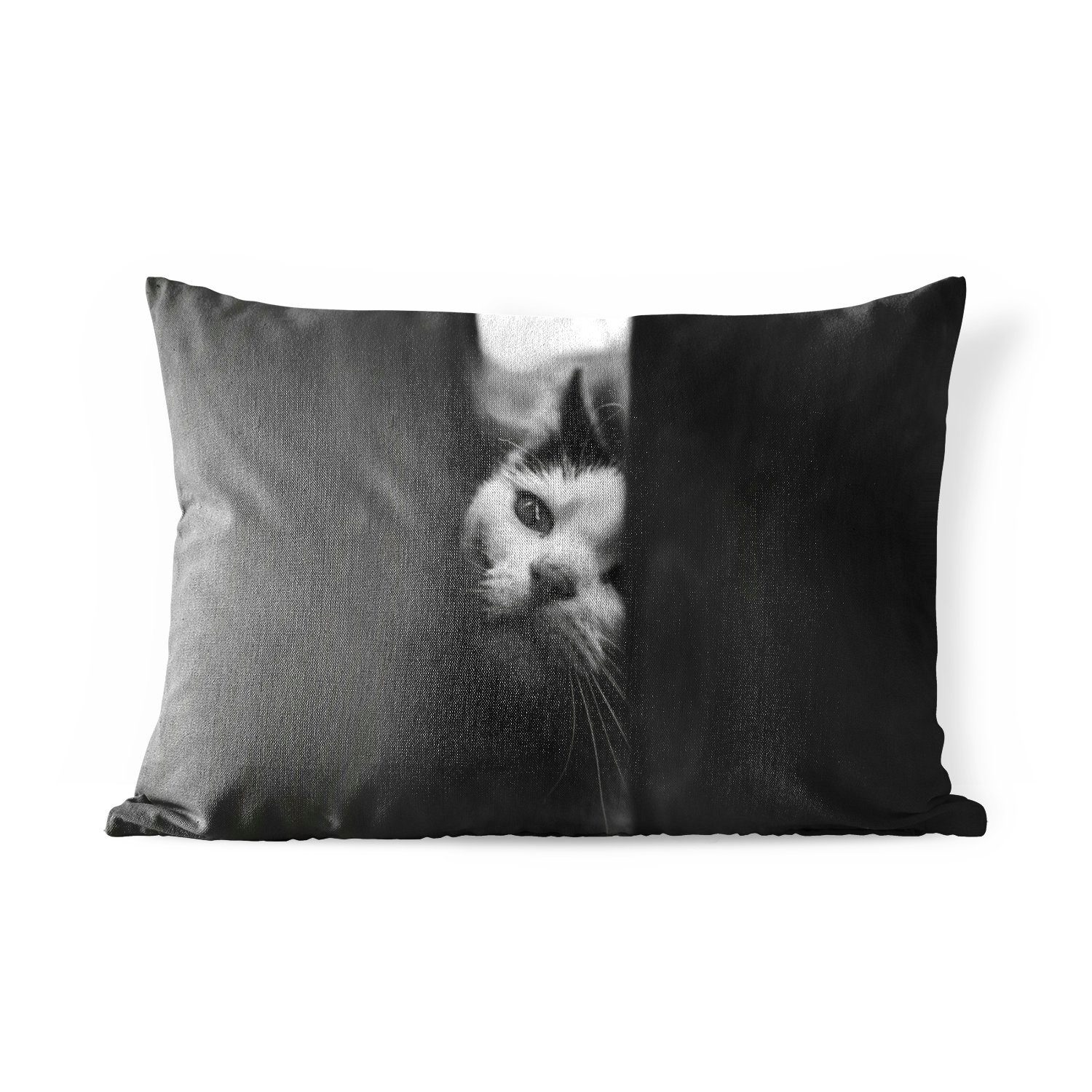 MuchoWow Dekokissen Tierprofil Spionage Katze in schwarz und weiß, Outdoor-Dekorationskissen, Polyester, Dekokissenbezug, Kissenhülle