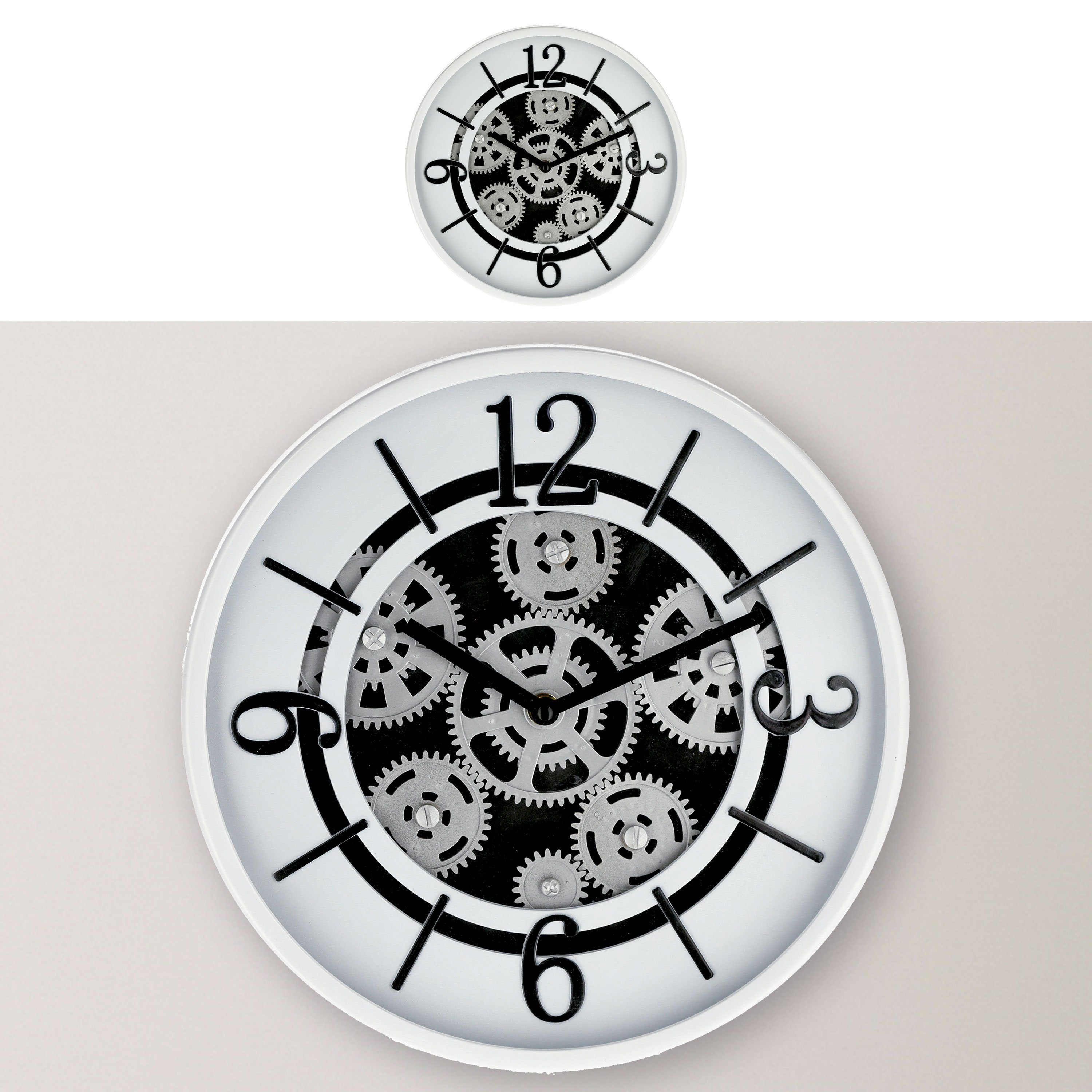CEPEWA Wanduhr Wanduhr Zahnrad weiß Ø30x5,5cm Batterie