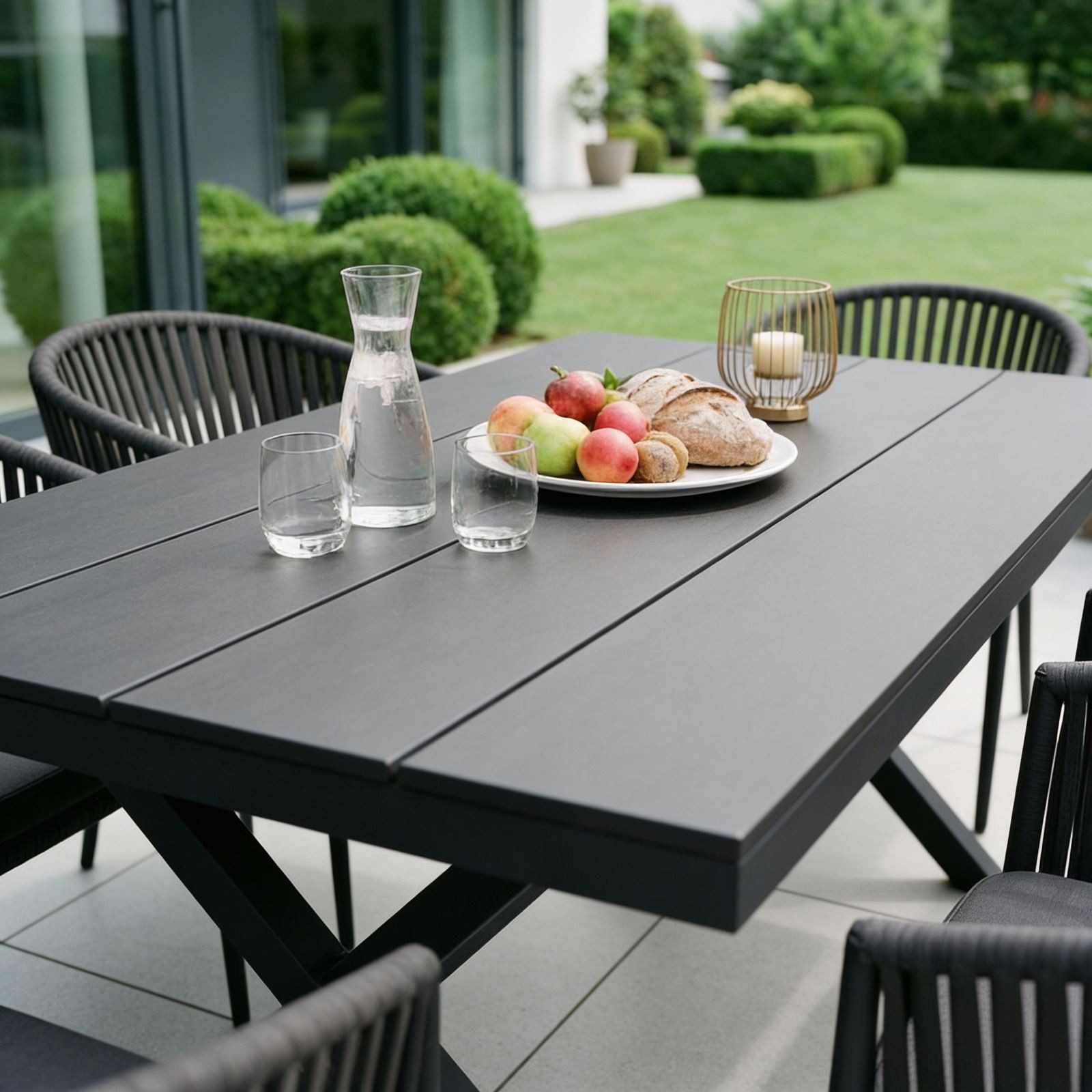 IDIMEX Garten-Essgruppe ISOLA, Gartenmöbel Set 6 Personen wetterfest aus Alu mit Rope Schwarz/Grau