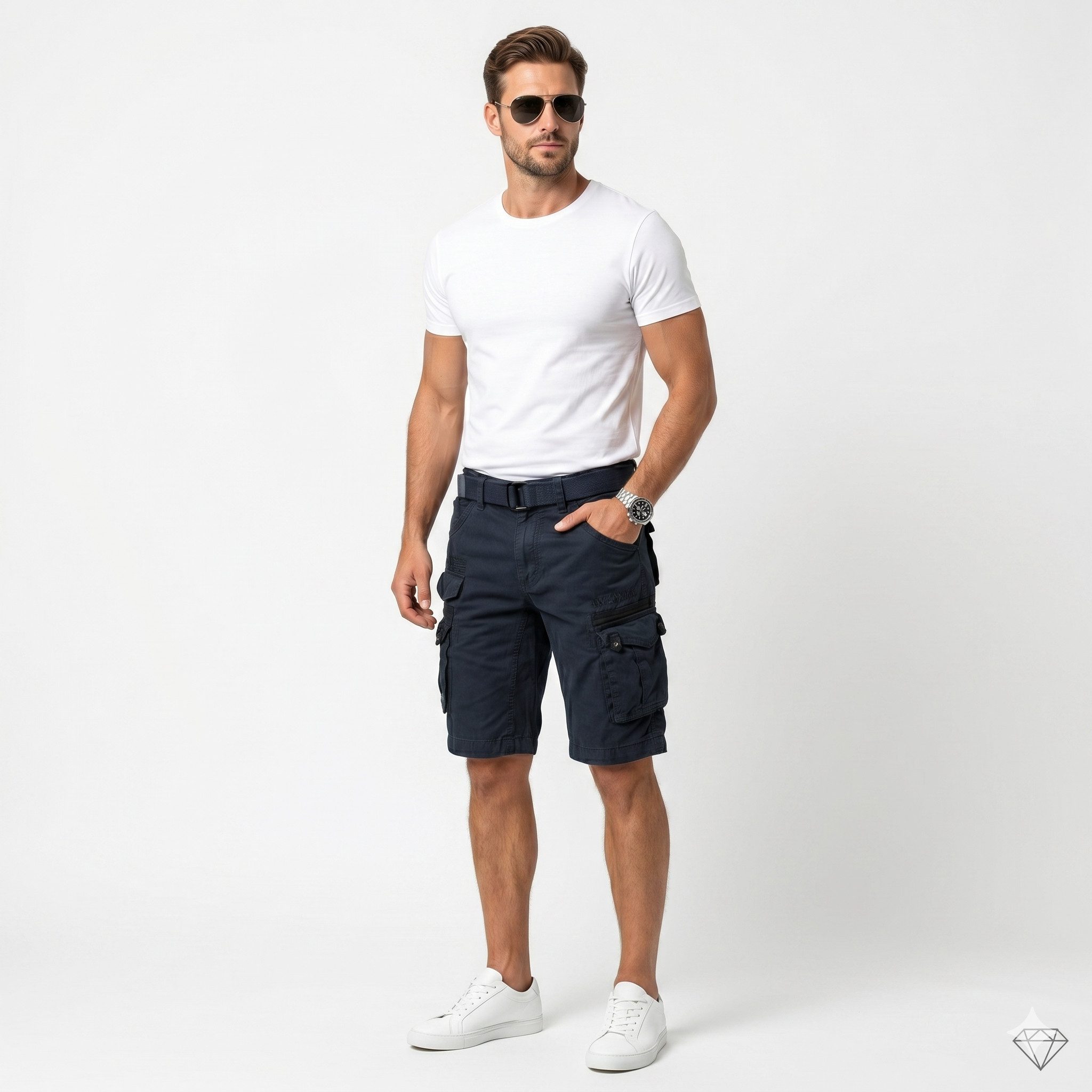Geographical Norway Cargoshorts kurze Hose aus Baumwolle, Sommer-Bermuda (1-tlg) Herrenshorts mit Gürtel Größe S bis 5XL
