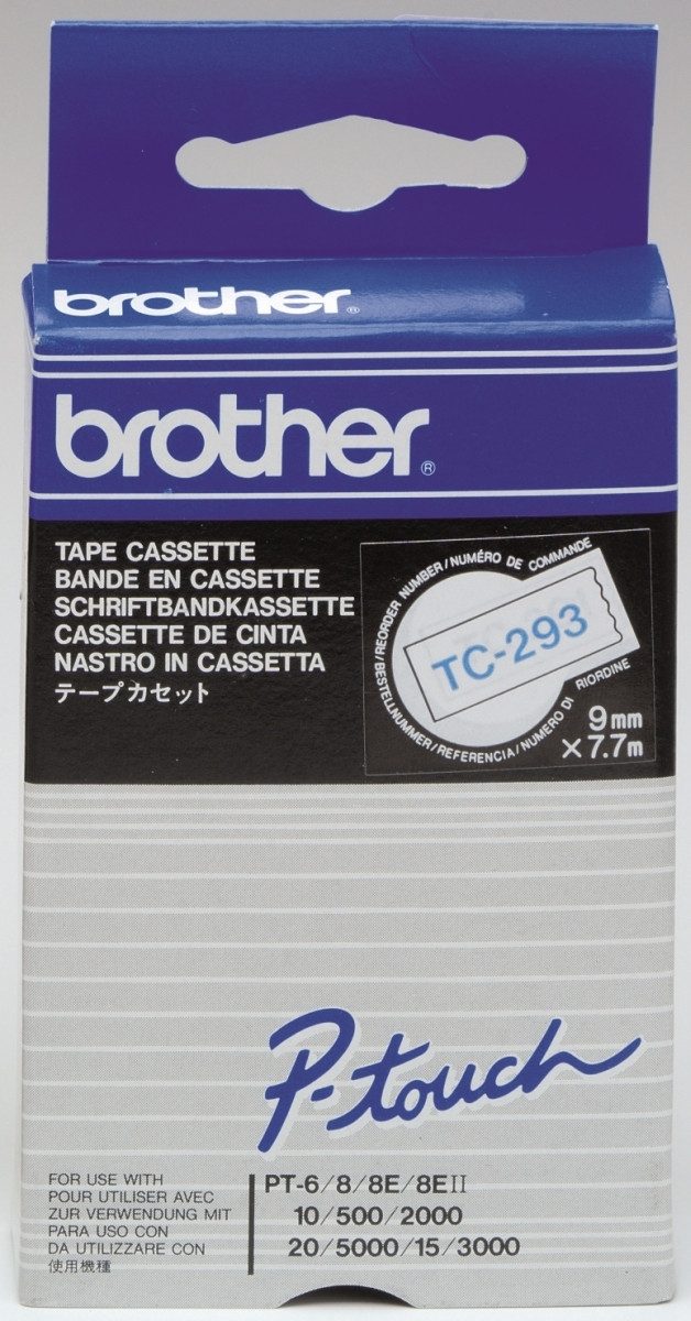 Brother Beschriftungsband Schriftbandkassette 9mm TC-293 weiß/blau