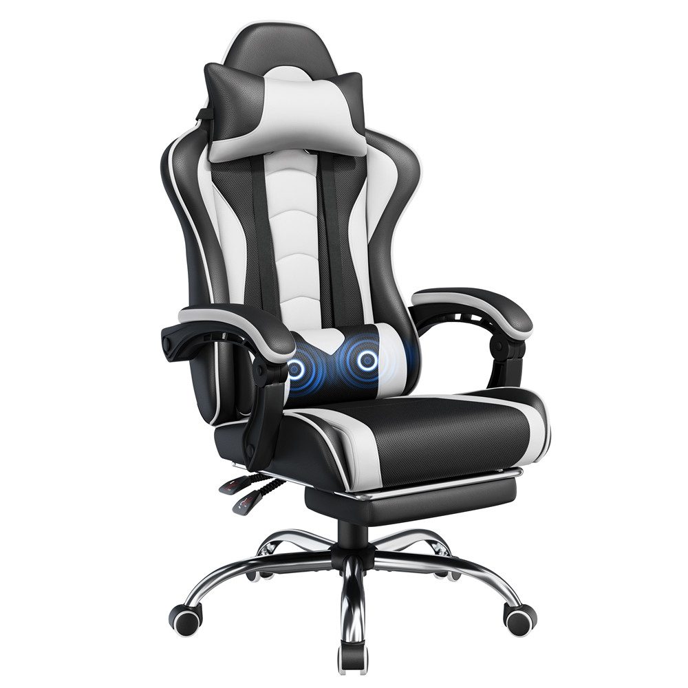 Yaheetech Gaming-Stuhl mit Massagefunktion & Kopfstütze & Fußstütze Ergonomischer PC-Stuhl, Drehstuhl Computerstuhl Verstellbare Rückenlehne