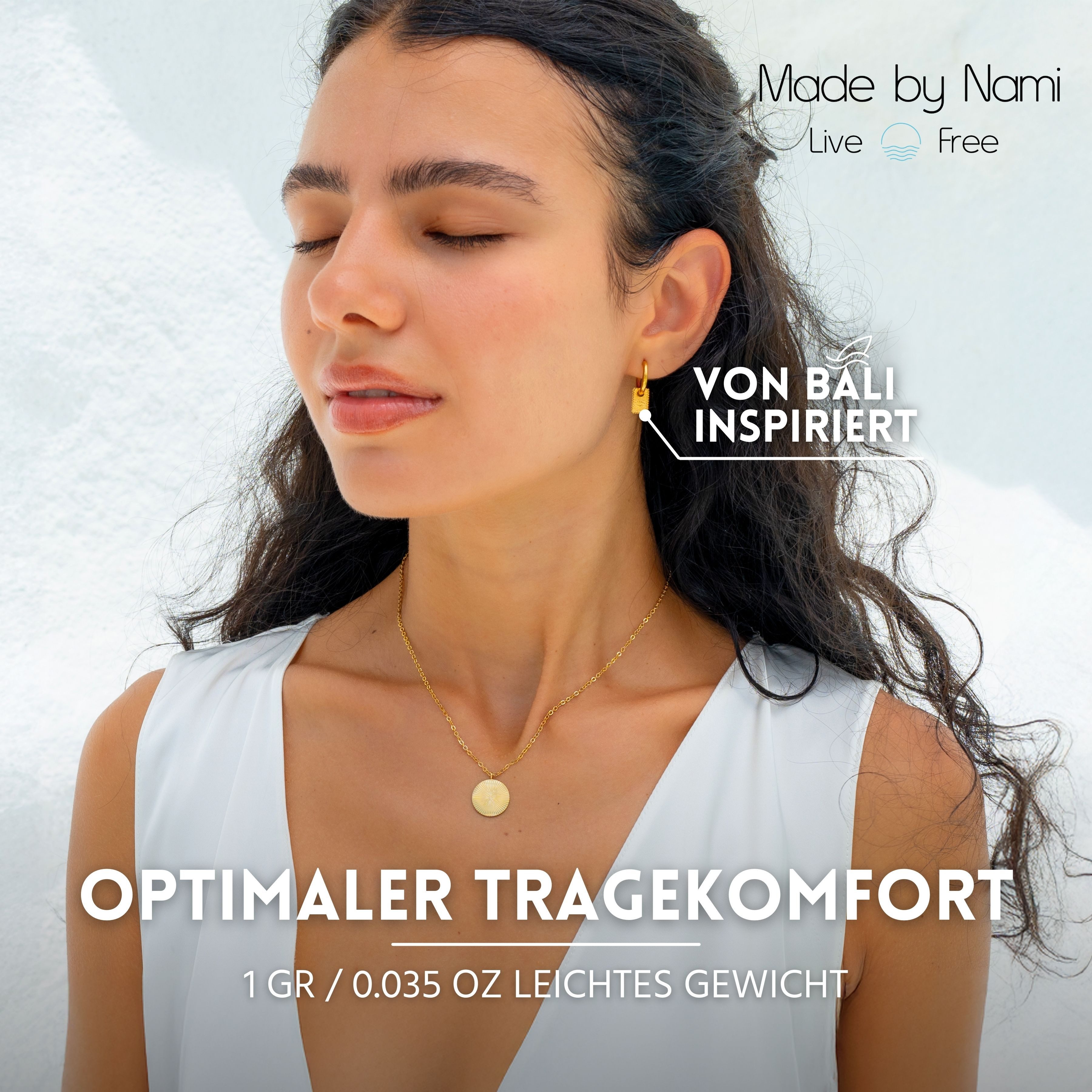 Made by Nami Paar Ohrhänger Set Ohrhänger Silber/Gold Edelstahl Evil Eye hypoallergen wasserfest, minimalistischer Stil - Boho-Schmuck für empfindliche Haut – Bild 3 von 5