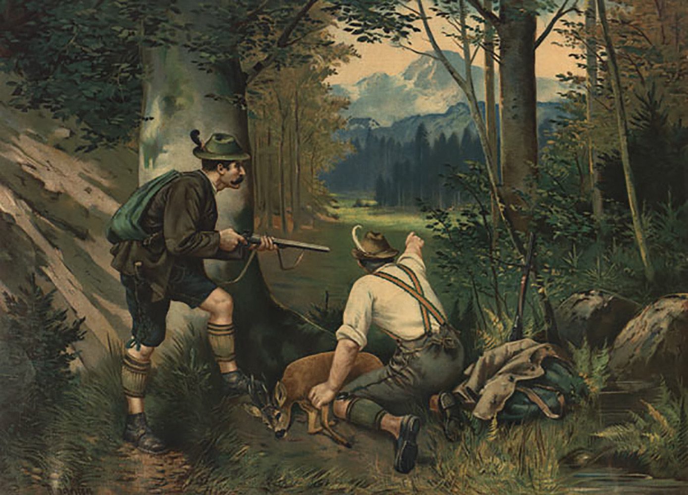 BillerAntik Kunstdruck Gute Beute Jagd auf Reh von Ringeisen Jagdbild Wilderer A3 07, (1 St)