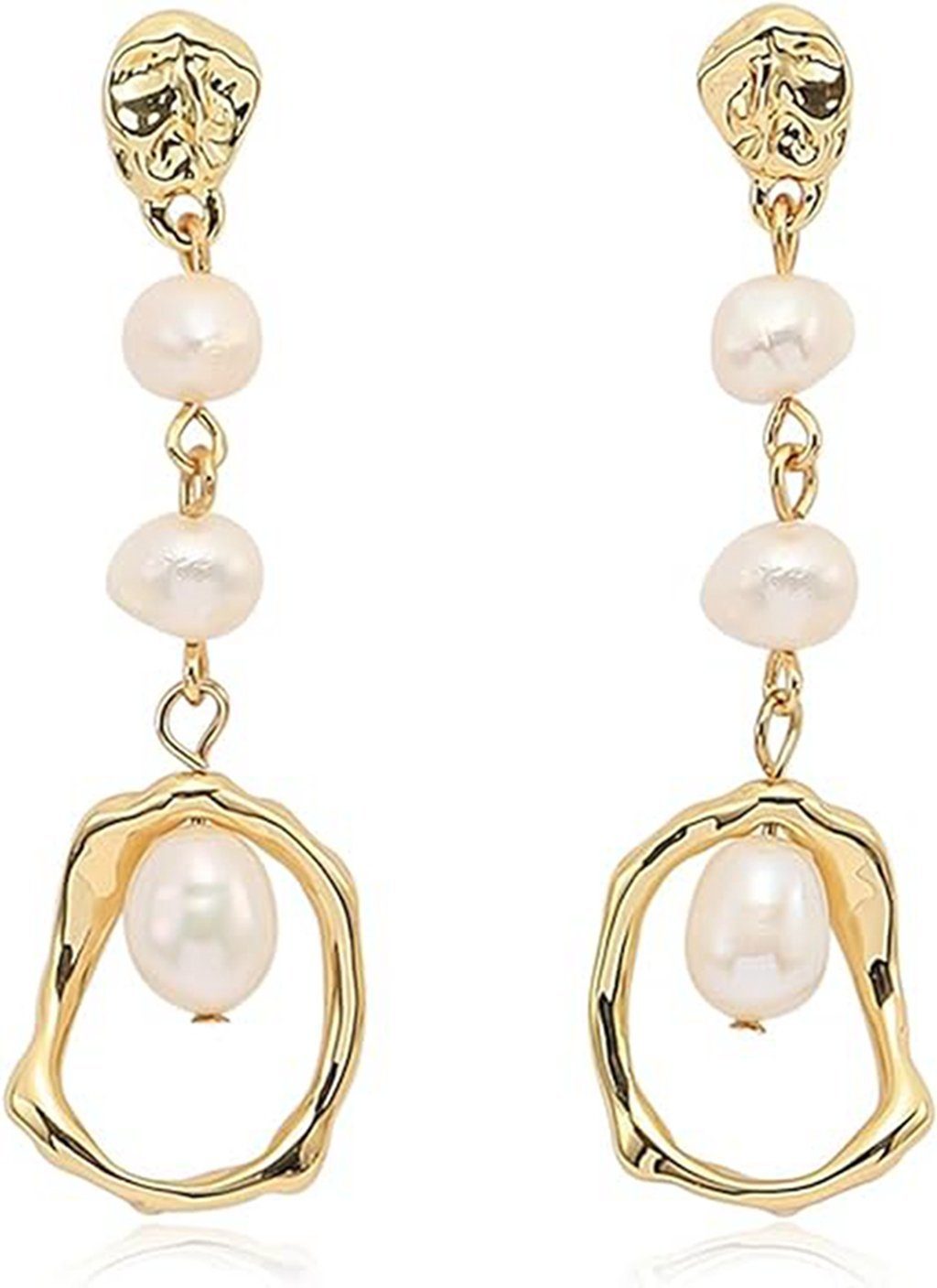 WaKuKa Paar Ohrhänger Goldohrringe mit barockem Perlenanhänger für Damen