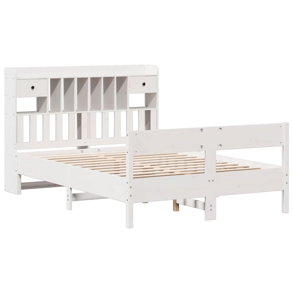 Bett Massivholzbett mit Regal ohne Matratze Weiß 140x190 cm Kiefer