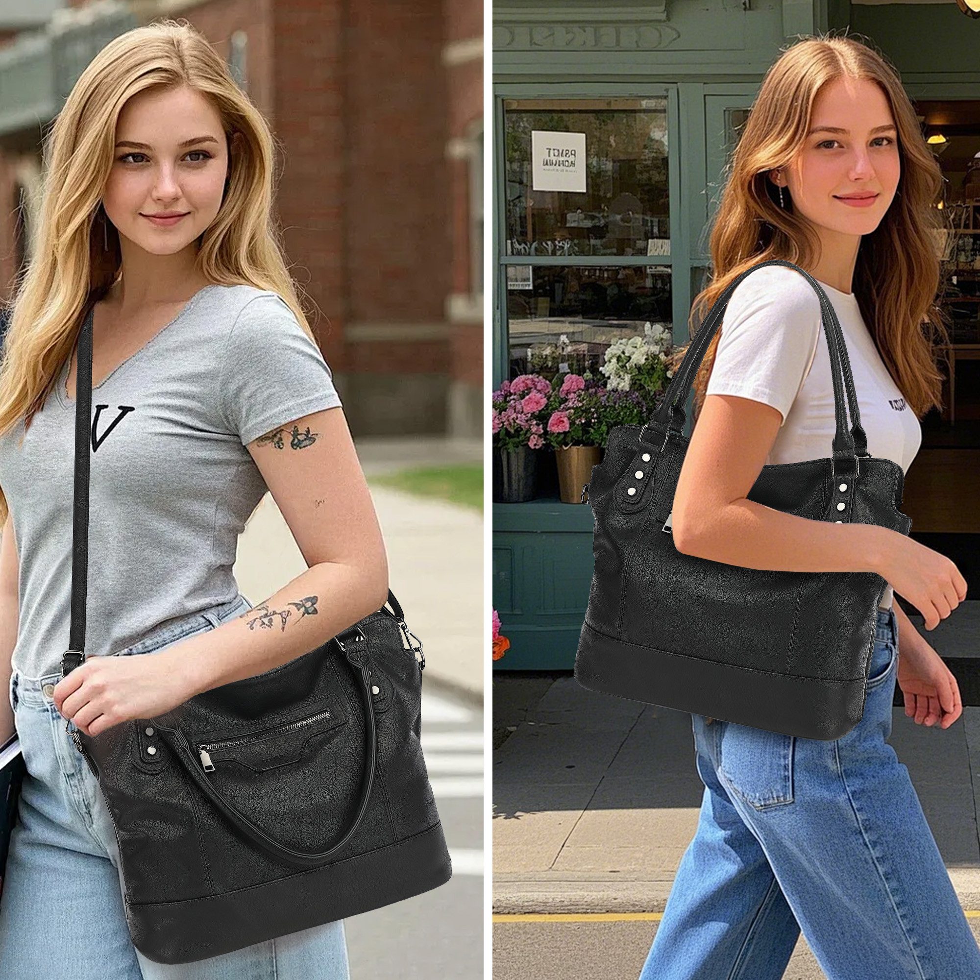 TAN.TOMI Handtasche Damen Schultertasche - Set Shopper Umhängetasche Henkeltasche, Mit abnehmbarem Schultergurt für Einkauf Reise Büro Schule