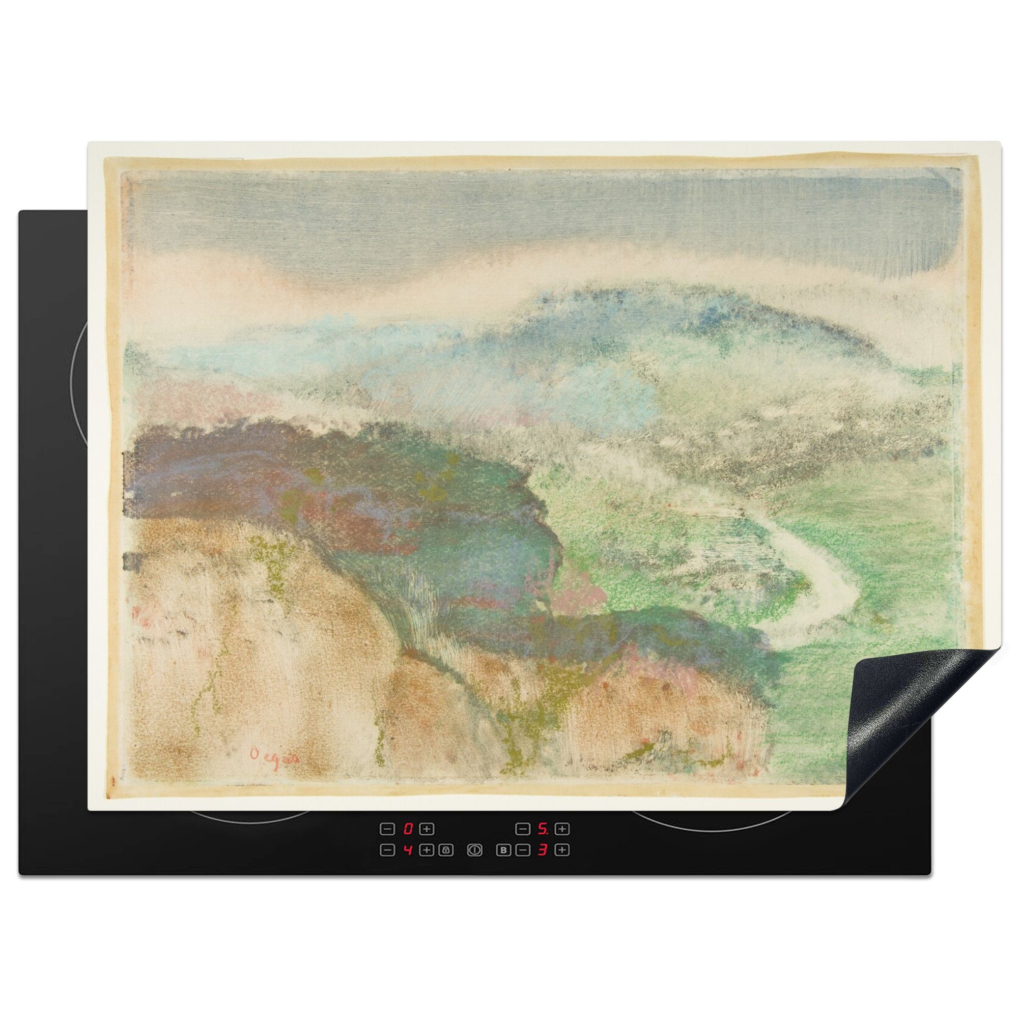 MuchoWow Herdblende-/Abdeckplatte Landschaft - Gemälde von Edgar Degas, Vinyl, (1 tlg), 71x52 cm, Induktionskochfeld Schutz für die küche, Ceranfeldabdeckung