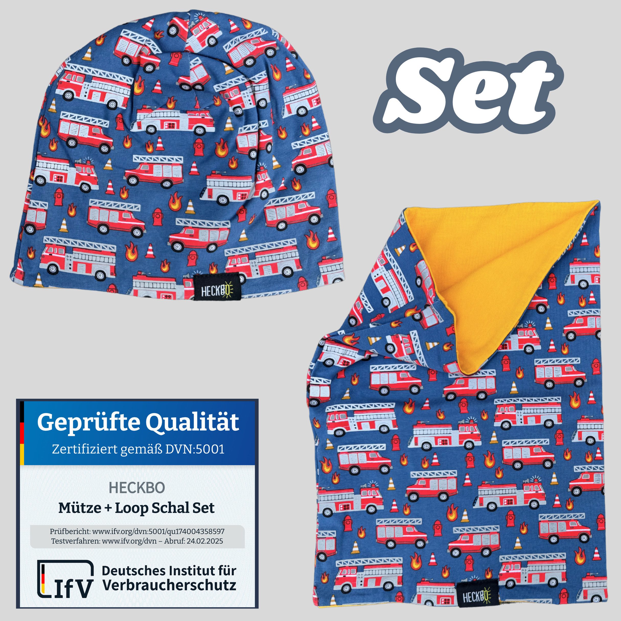 HECKBO Beanie 360° Reflektor Kinder Beanie Mütze & Loop Schal Set – Bild 5 von 5