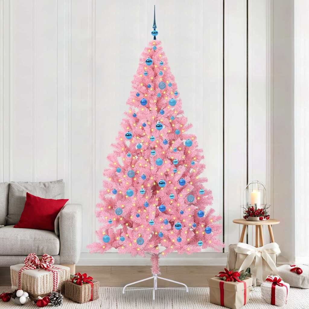 vidaXL Künstlicher Weihnachtsbaum Künstlicher vorbeleuchteter Weihnachtsbaum Rosa 240 cm PVC