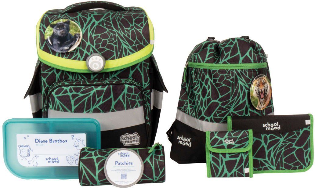 SCHOOL-MOOD® Schulranzen Timeless, Linus (Panther) (Set, 7-tlg), aus recyceltem Material