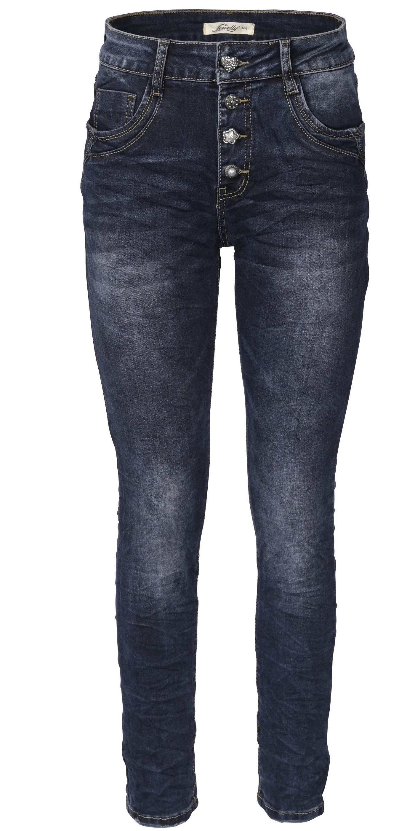 Jewelly Regular-fit-Jeans Jeans, Stretch Jeans Five-Pocket im Crash-Look