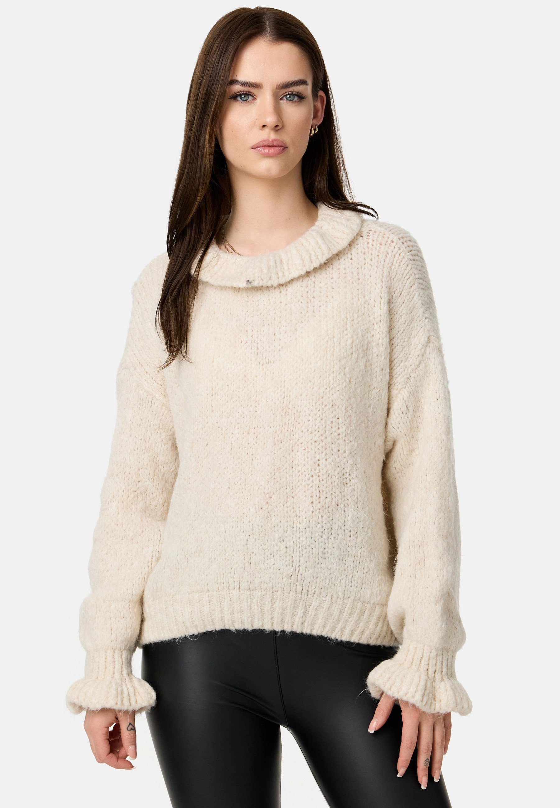 Worldclassca Strickpullover Worldclassca Oversize Damen Strickpullover Oberteil Rüschen Pullover