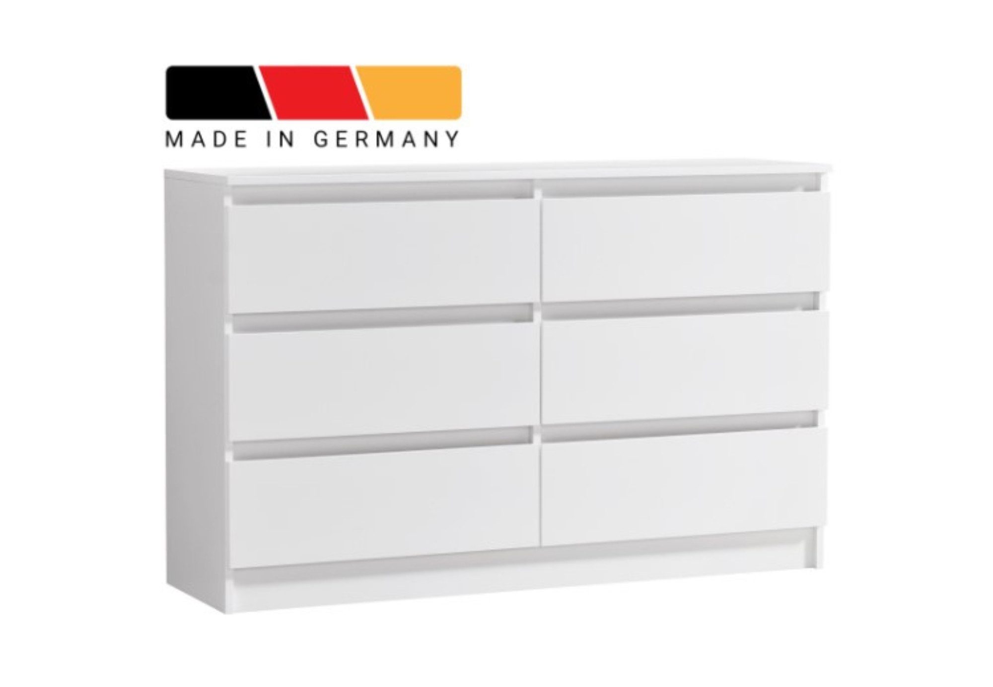 Home Collective Kommode mit 6 Schubladen 95, 120, 140, 160 cm breit Holz Schrank (Highboard Anrichte Schlafzimmer Wohnzimmer Flur Büro Organizer), Kommode 120 cm breit Kommode Sideboard, Weiß