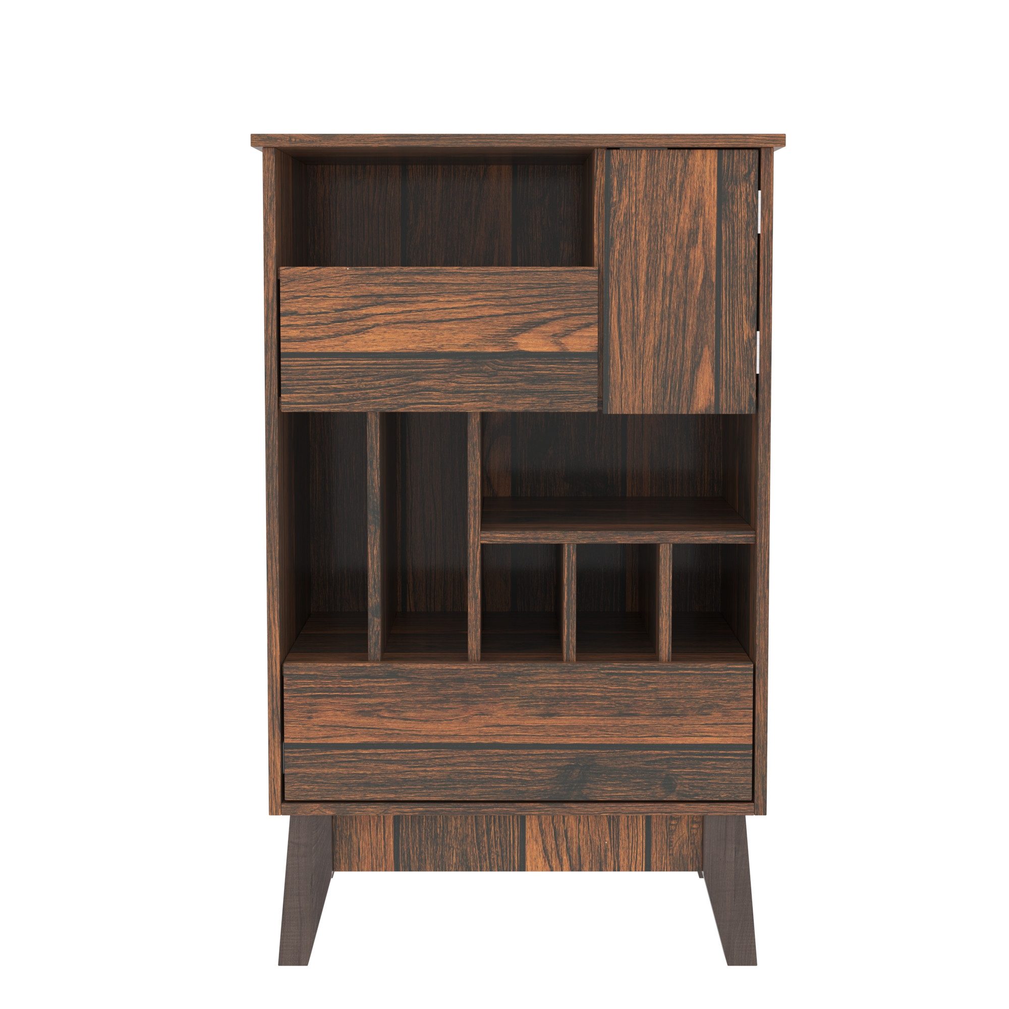 FUFU&GAGA Kommode Kommode mit Flaschenfächern und Türfach, Dunkelholz, MDF, 80×50×40cm