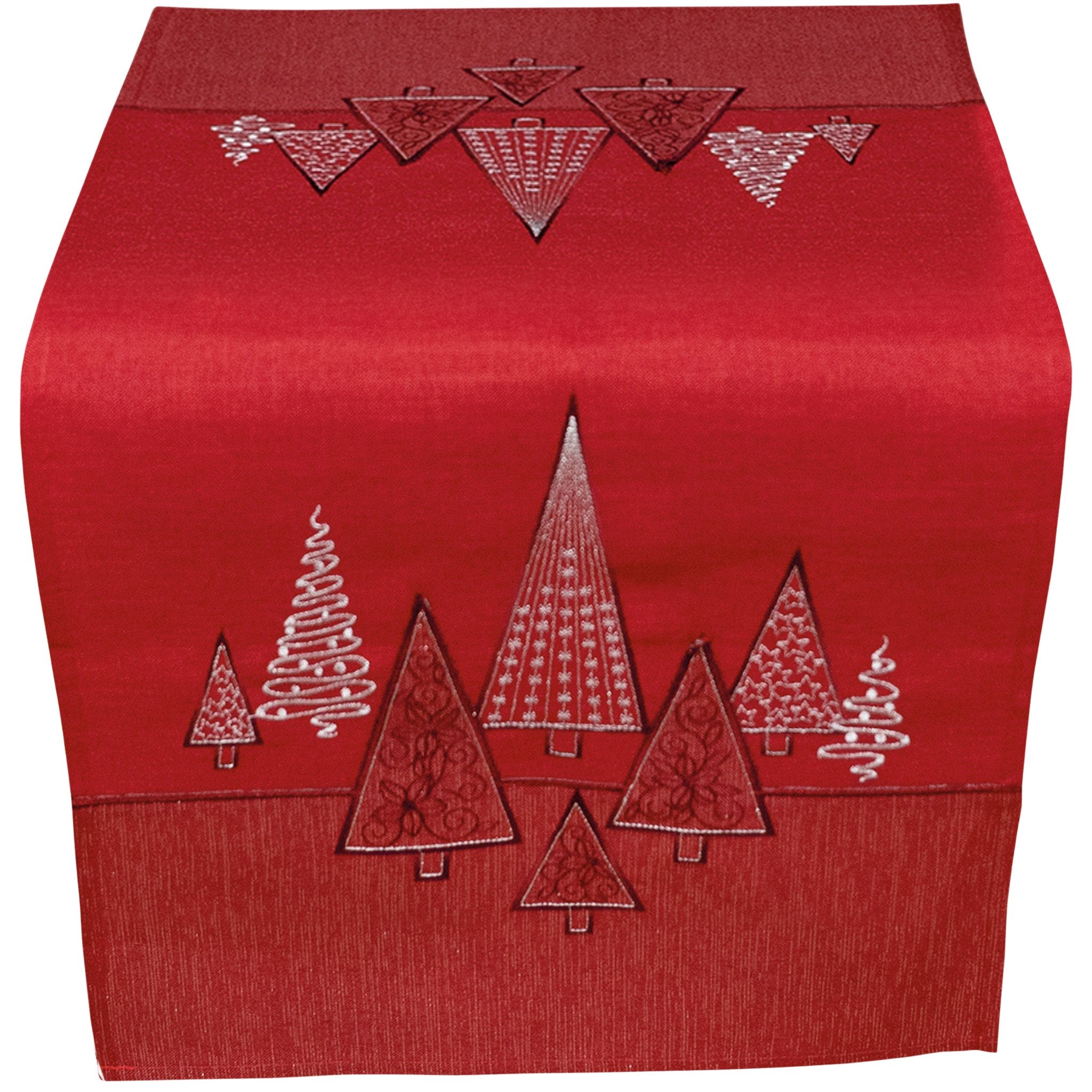 matches21 HOME & HOBBY Tischdecke 40x90 cm Tischläufer rot edel gestickte Tannenbäume für Weihnachten (1-tlg), Ideal für Advent und Weihnachtsdeko