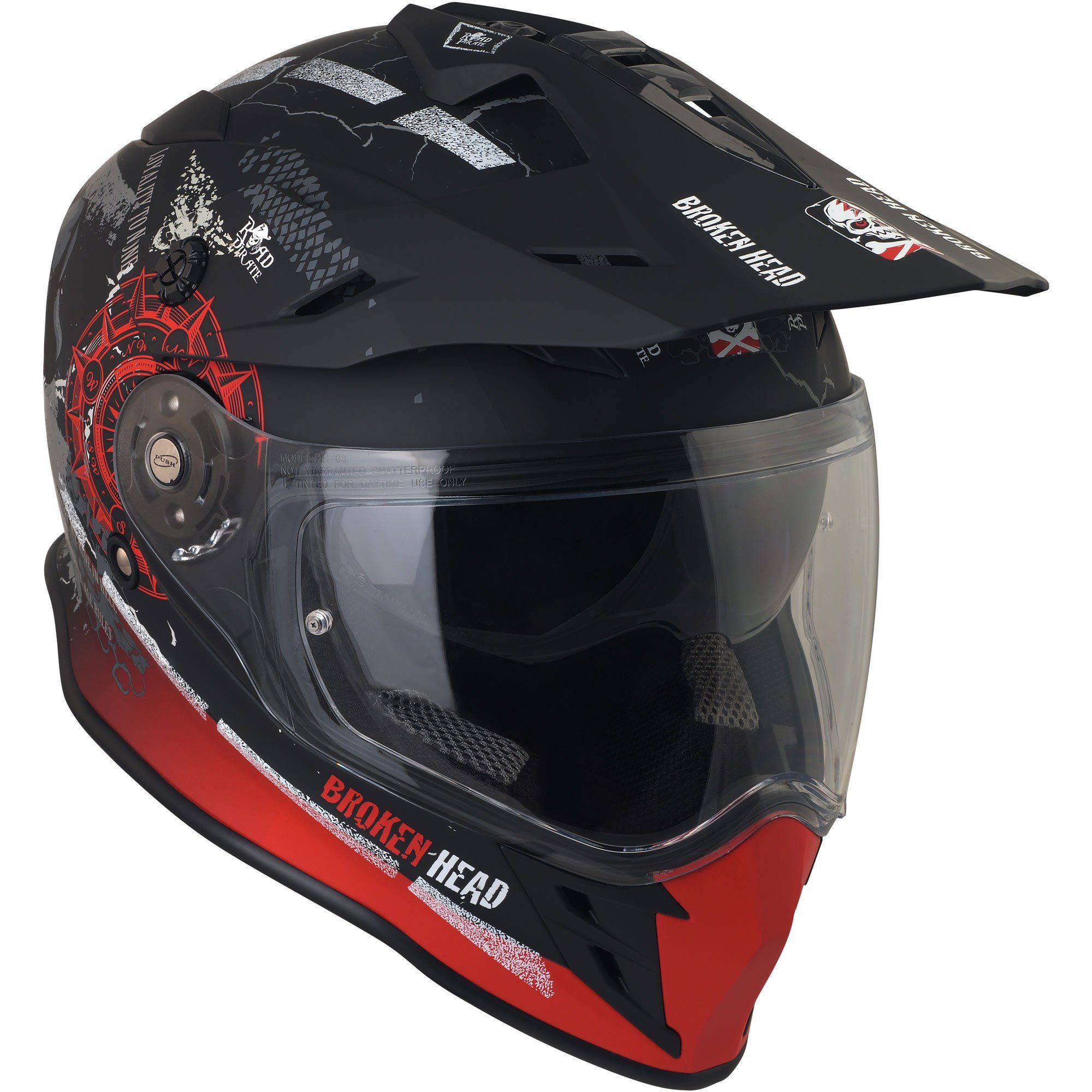 Broken Head Motorradhelm Road Pirate VX2 Rot - Endurohelm, inkl. Sonnenblende