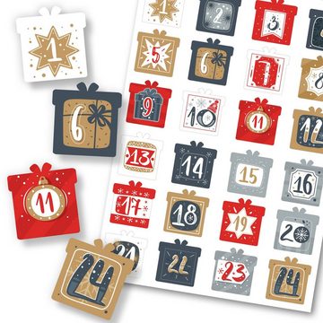 GRAVURZEILE Adventskalender Zahlenaufkleber zum Basteln (mit 24 bunten Zahlen für Weihnachten), zum Selbstgestalten
