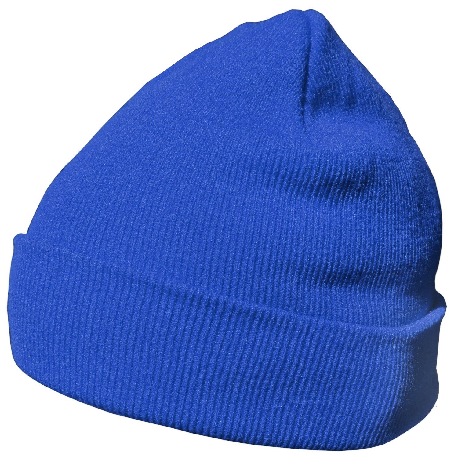 Design, klassisches Mütze Beanie Beanie mit blau Krempe Wintermütze, (Packung, DonDon 1-St)