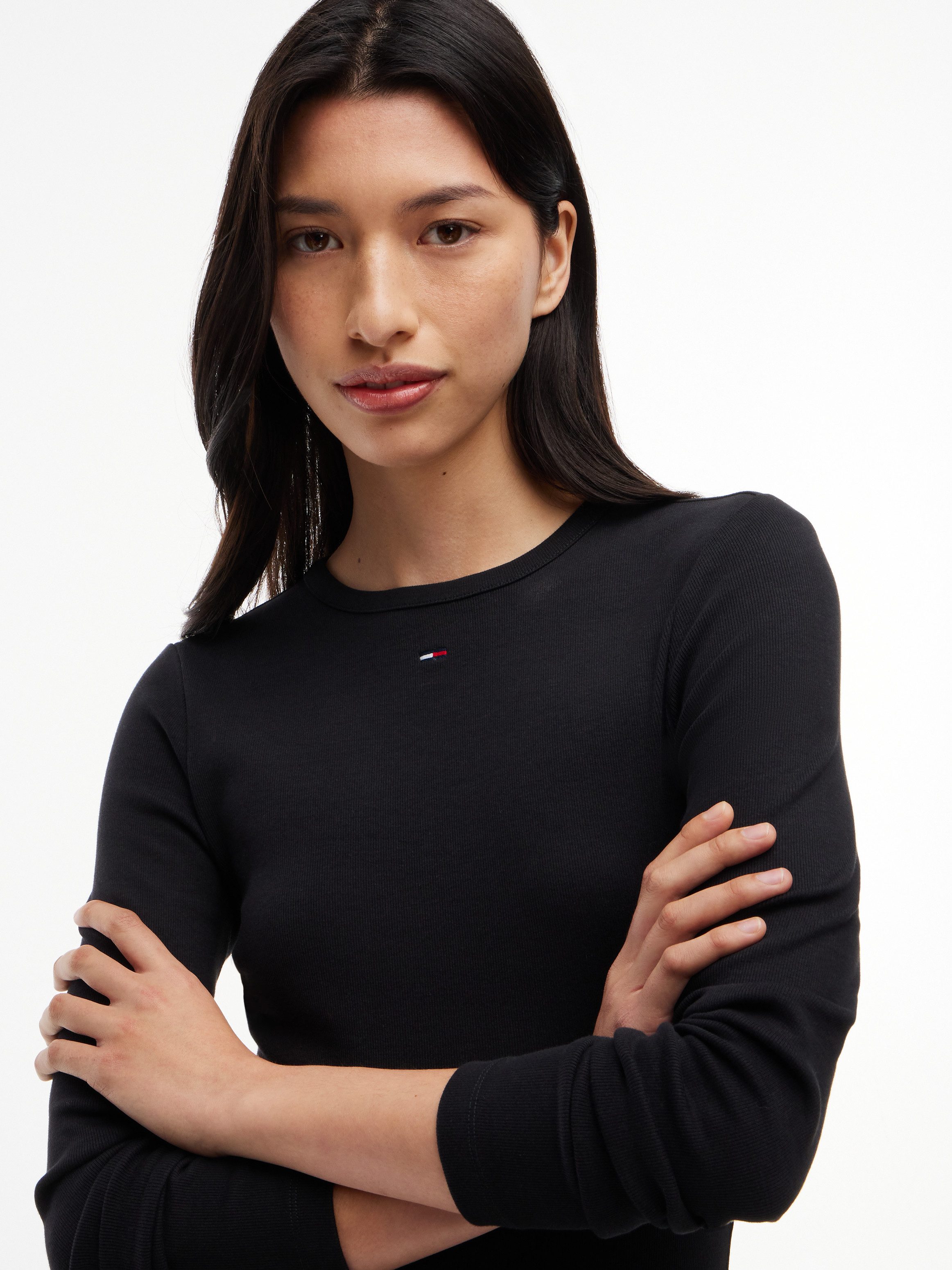 Tommy Jeans Midikleid TJW RIB POPLIN MIDI LS DRESS EXT Baumwolle, figurbetont, in gerippter Struktur