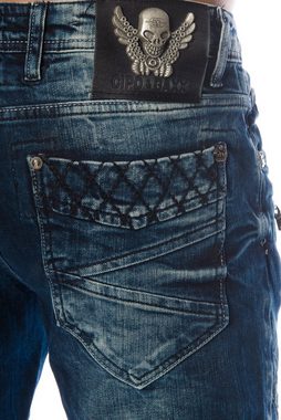 Cipo & Baxx Regular-fit-Jeans Herren Jeans Hose mit extravagantem Nahtdesign Jeanshose mit dicken Nähten designt, Zierreißverschlüsse auf der Vorderseite