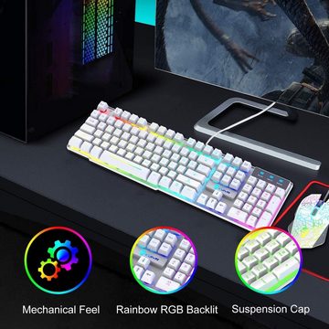 LexonElec RGB ergonomisch, USB, mechanische Haptik Gaming Tastatur- und Maus-Set, 6 Tasten, optische Regenbogen-LED-USB-Maus + gratis Gaming-Mauspads