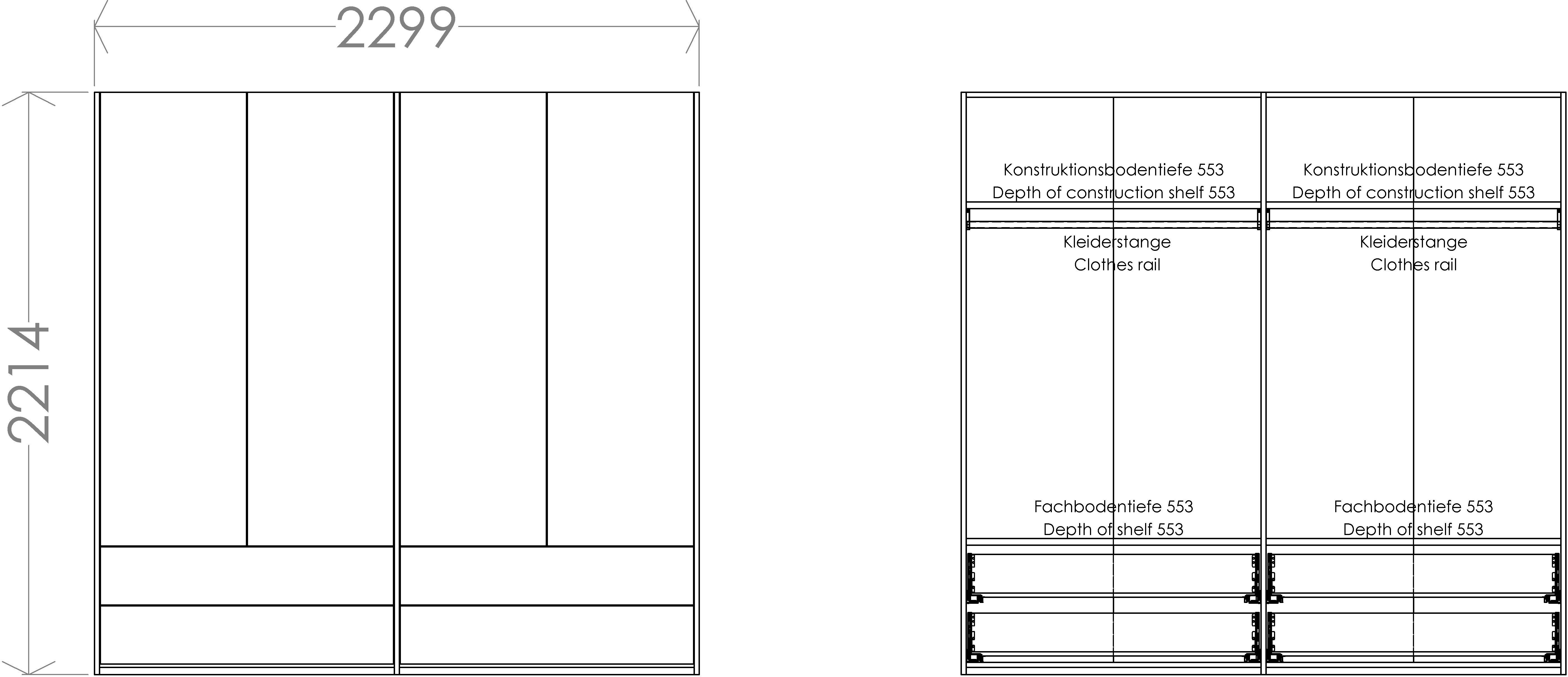 geräumiger inklusive Modular Variante LIVING Plus weiß | Kleiderschrank weiß 4 Schubladen Müller 4 SMALL