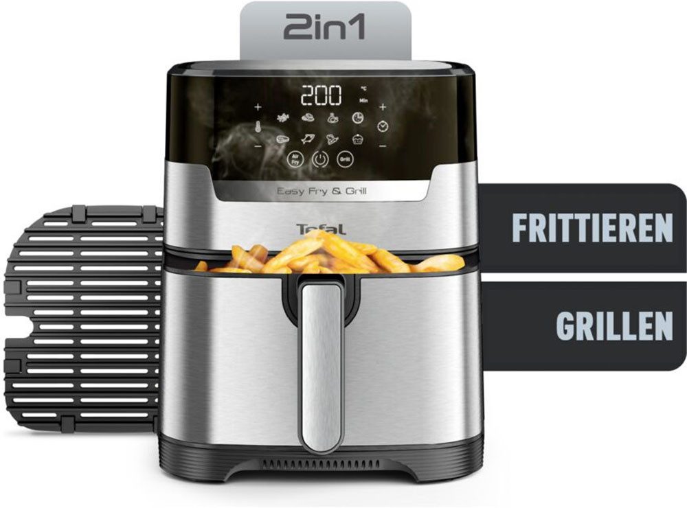 Tefal Fritteuse Easy Fry & Grill Deluxe, 2-in-1 Heissluftfritteuse & Grill, 1400 W, für bis zu 6 Personen, 8 Programme, energiesparend, ohne Öl. EY505D