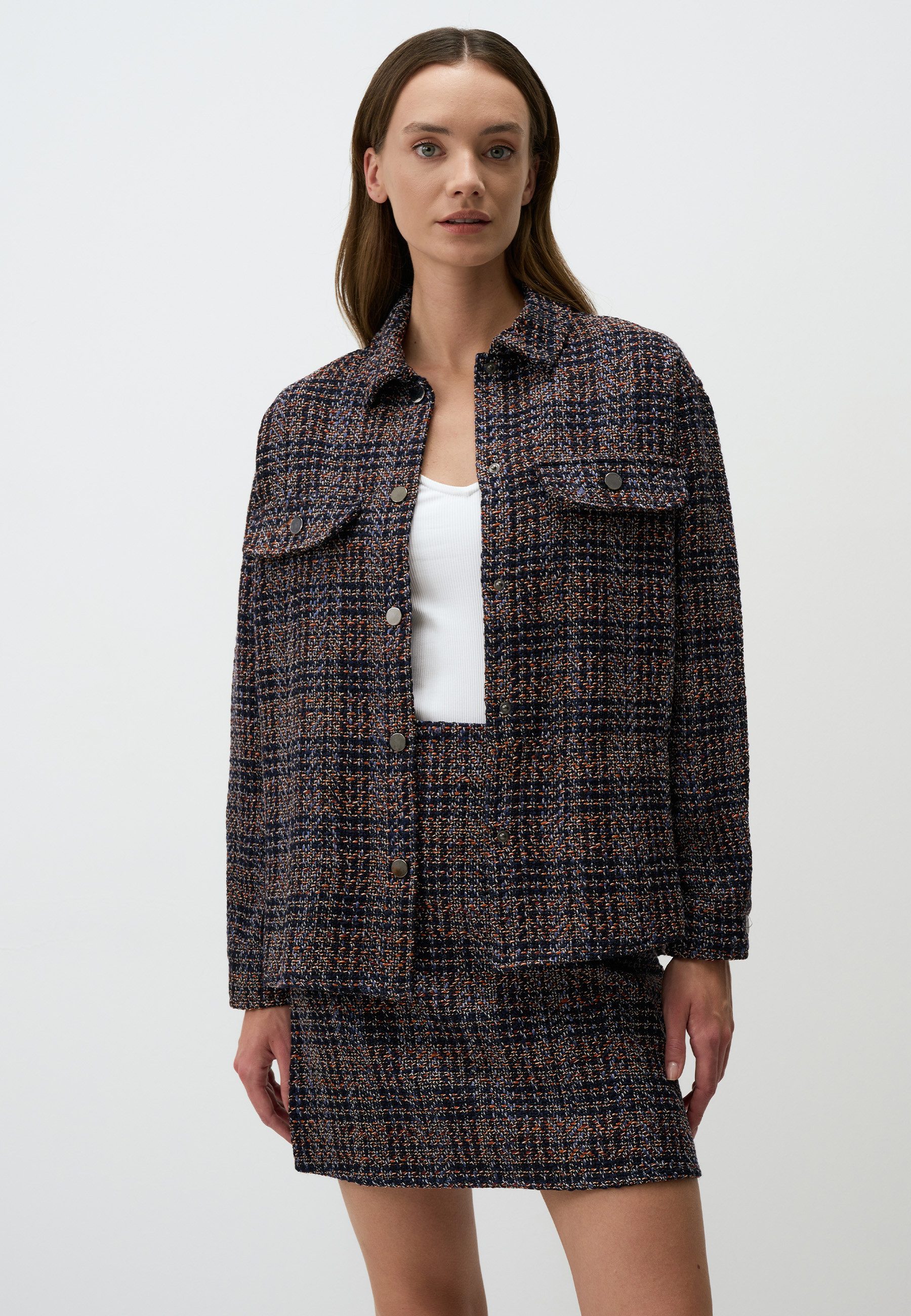 Hemdbluse Hemdjacke Mit Karomuster Und Druckknopfdetail