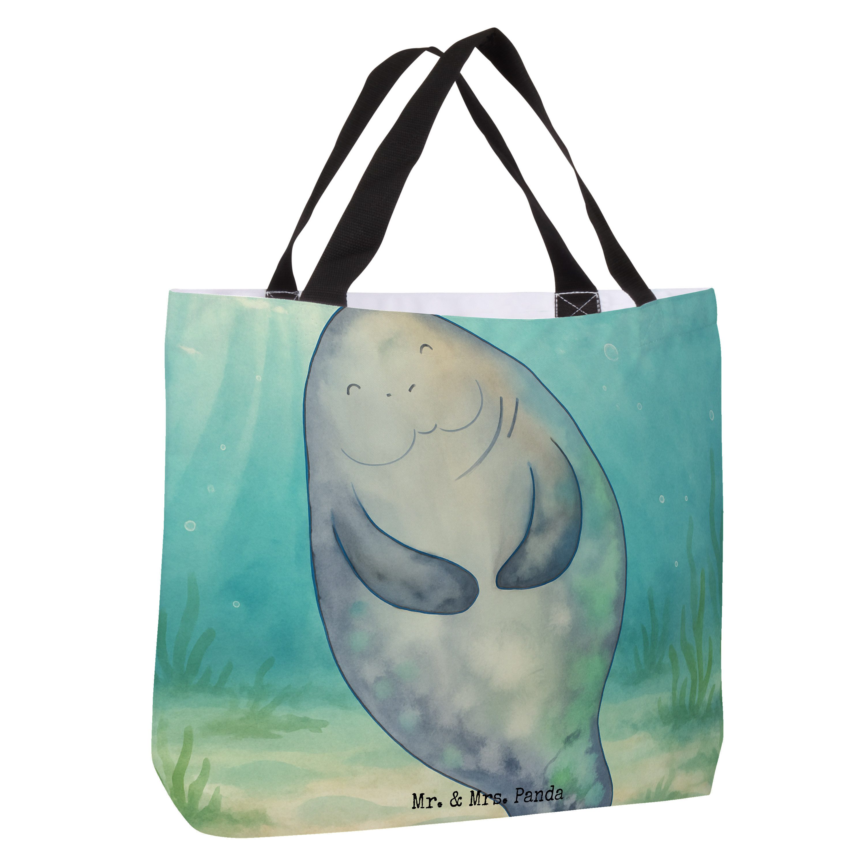 Mr. & Mrs. Panda Shopper Seekuh Happy Design, Beutel, Weiß, Zufrieden, Freundin, Schultasche, (Packung), Urlaubstasche City-Shopper Büchertasche