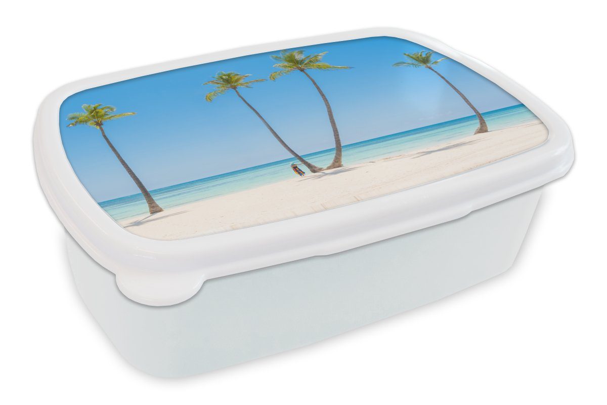 MuchoWow Lunchbox Meer - Palmen - Schatten, Kunststoff, (2-tlg), Brotbox für Kinder und Erwachsene, Brotdose, für Jungs und Mädchen weiß