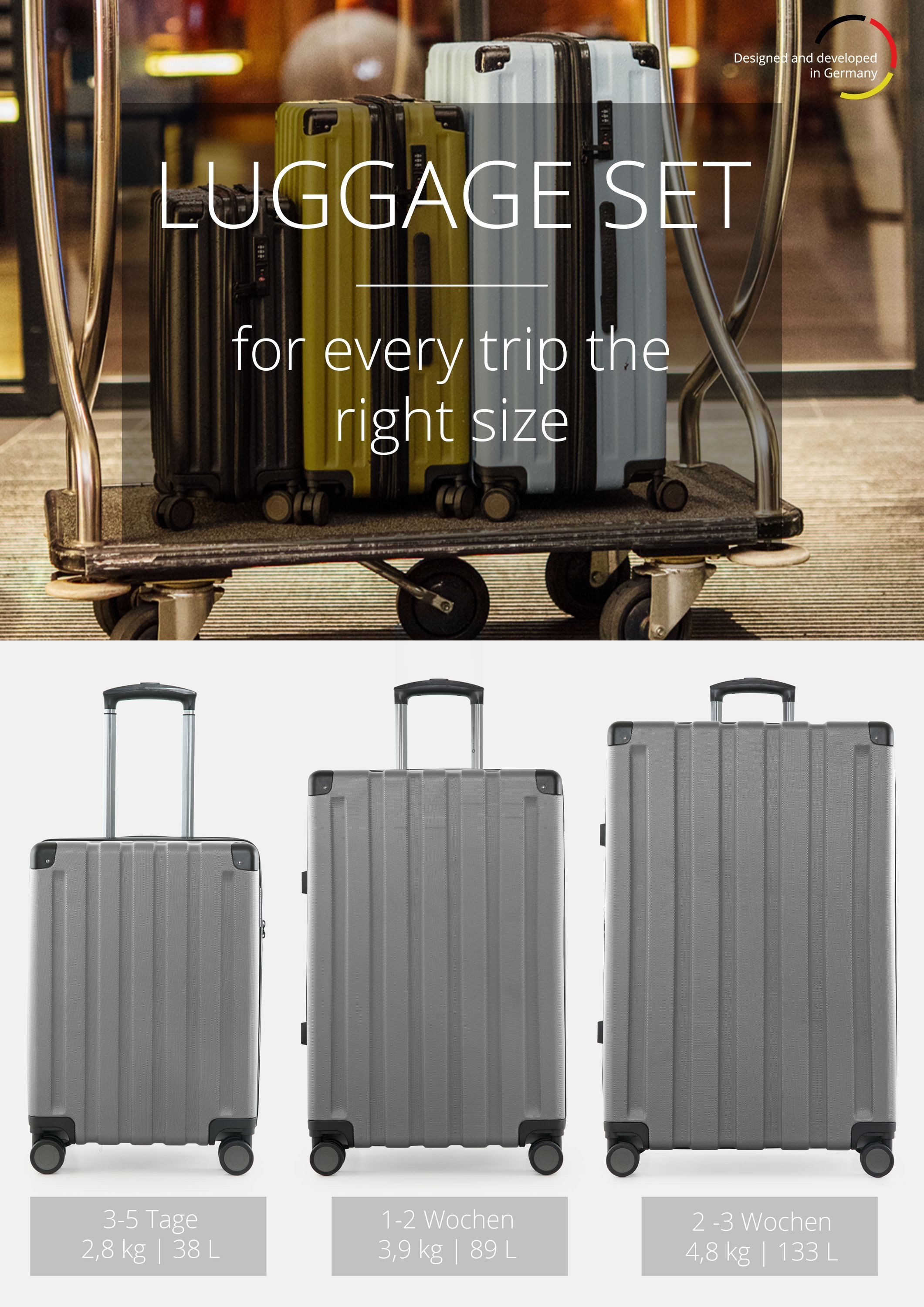 Hauptstadtkoffer Hartschalen-Trolley Q-Damm, 4 Rollen, 3 Koffer-Set Hartschalen-Trolleys, Erweiterung, TSA