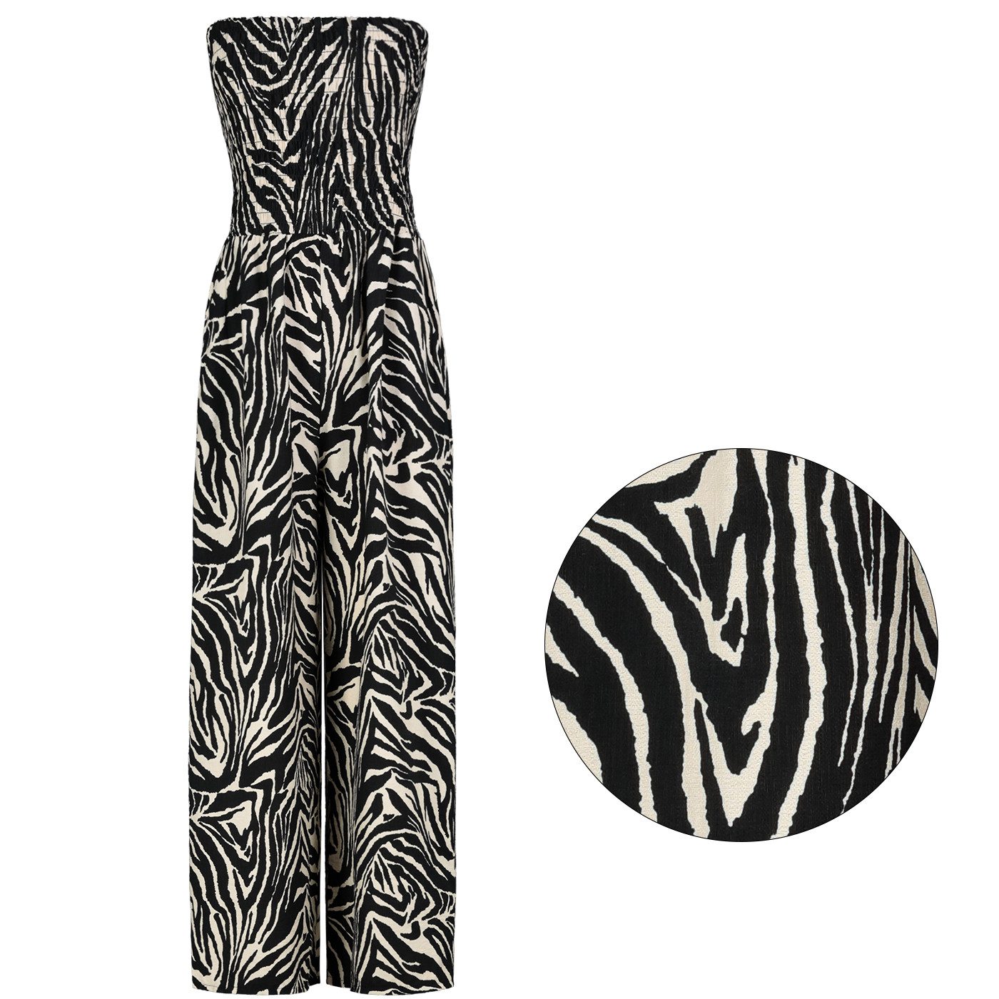 SUBLEVEL Jumpsuit Animal Print with Strapless Design and Wide Leg Leo Jumpsuit
