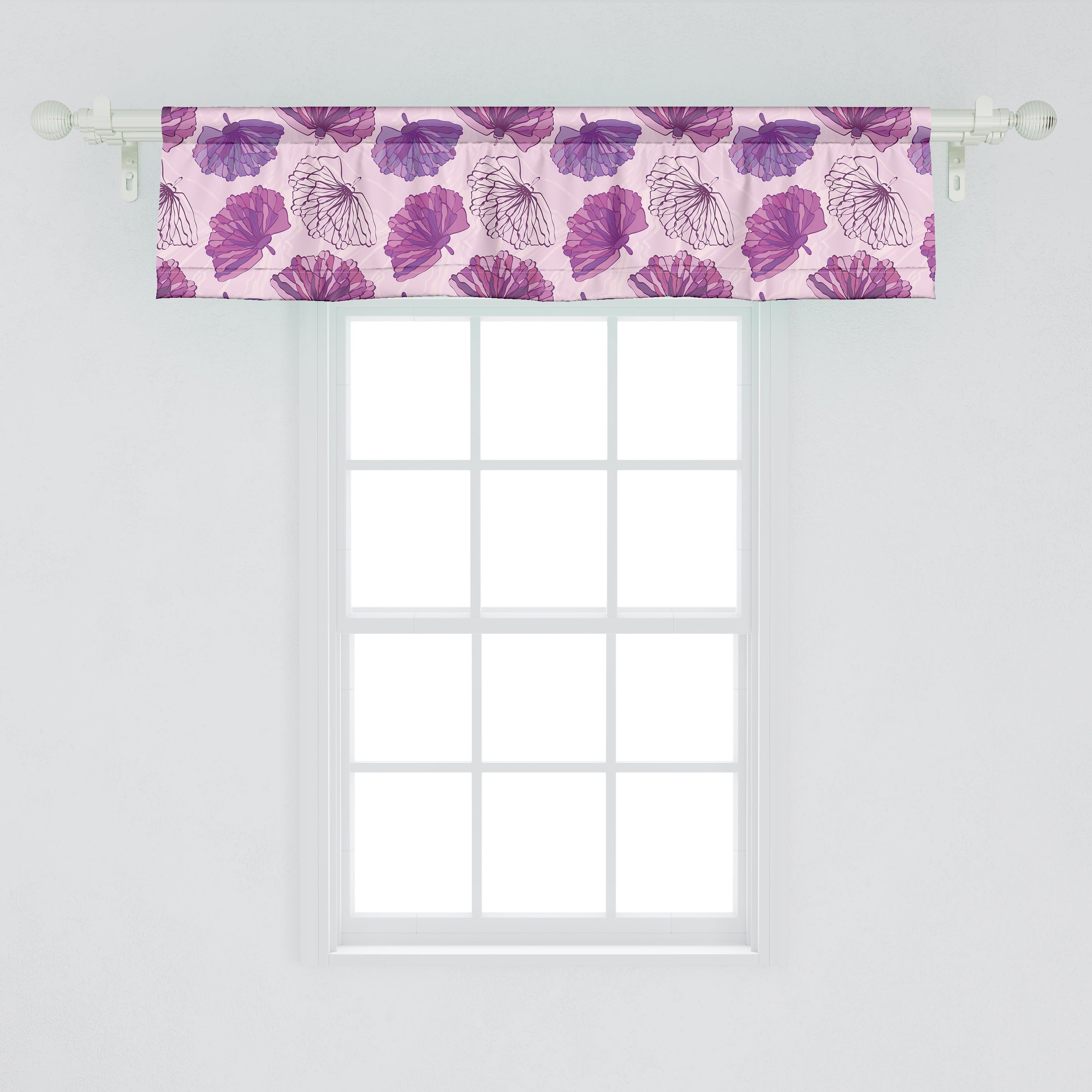 Scheibengardine Vorhang Motiv mit Schlafzimmer für Romantisch Microfaser, Küche Abakuhaus, Volant Dekor Stangentasche, gezeichnete Blüten Hand