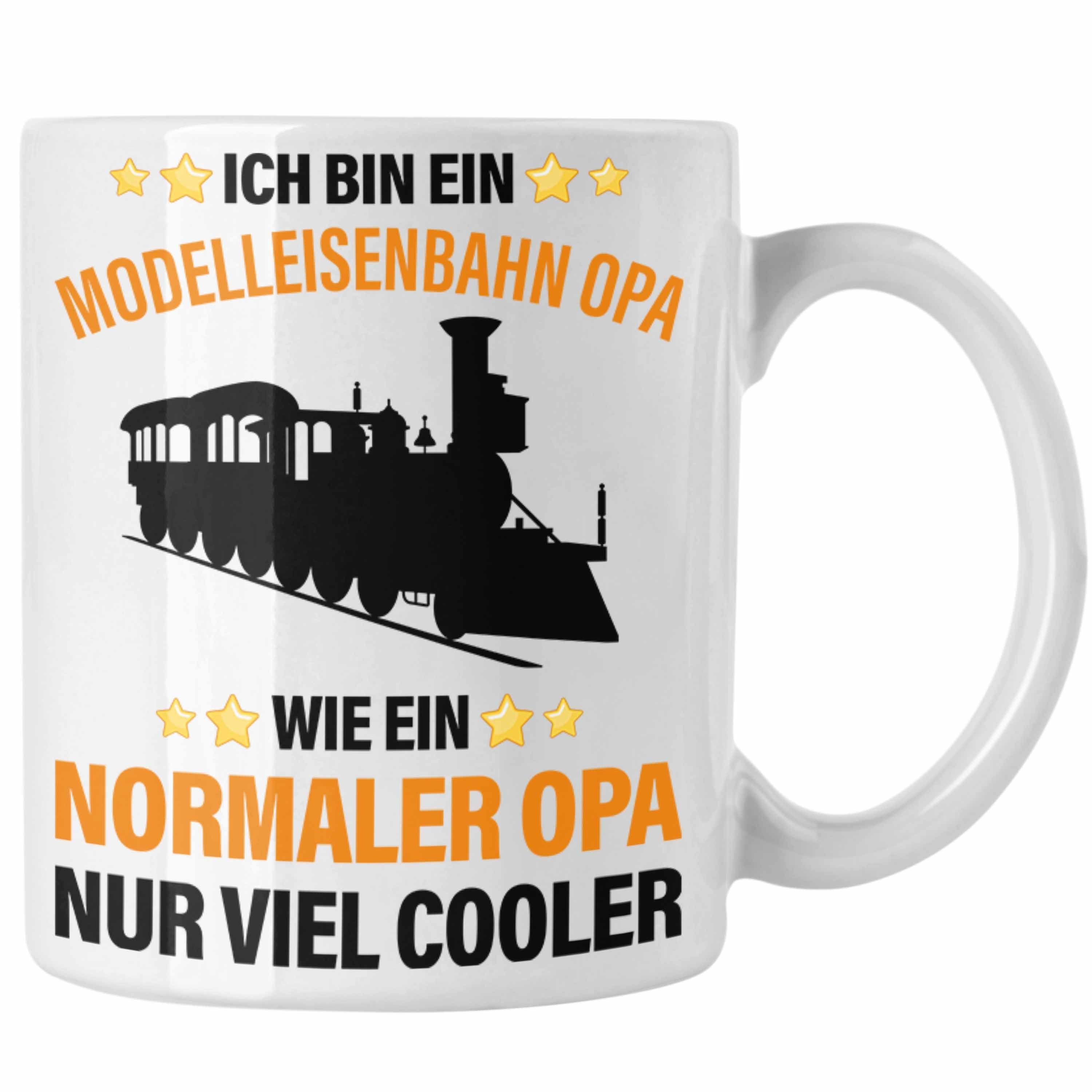 Trendation Tasse Trendation - Modeleisenbahn Opa Geschenk Tasse Spruch Geschenk Geschenkidee Opa Rentner Dampflokomotive Eisenbahn